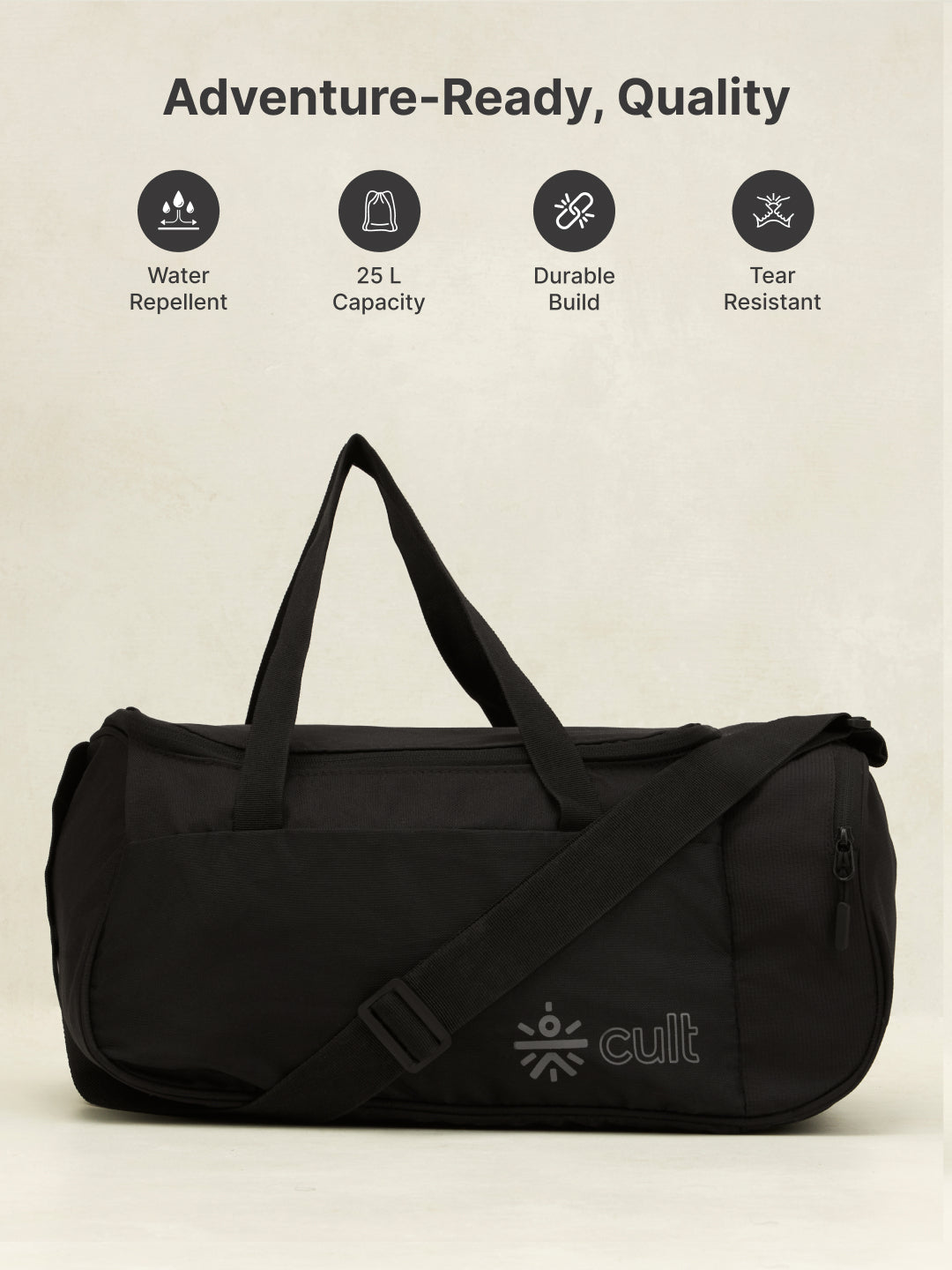 cult 25 Litre Gym/Duffle Bag for Men & Women Duffle Bag with Side Pocket & Shoulder Strap Comfortable Handle Black