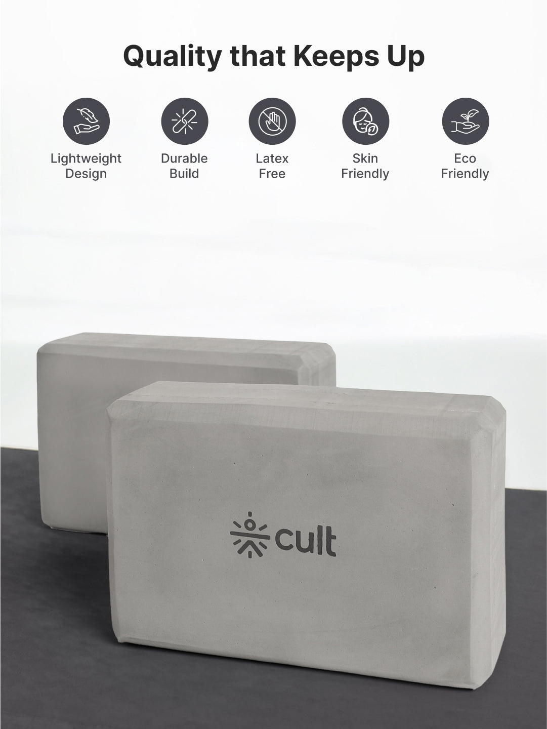 Pack of 2 EVA Yoga Blocks 80mm Dark Grey  Non-Toxic, Anti-Skid & Durable
