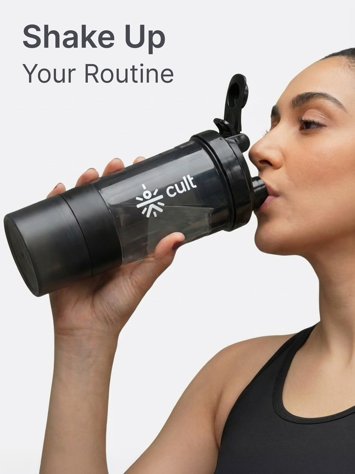 Cult Gym Bag 12L Grey with Black Shaker Bottle 550ml Black