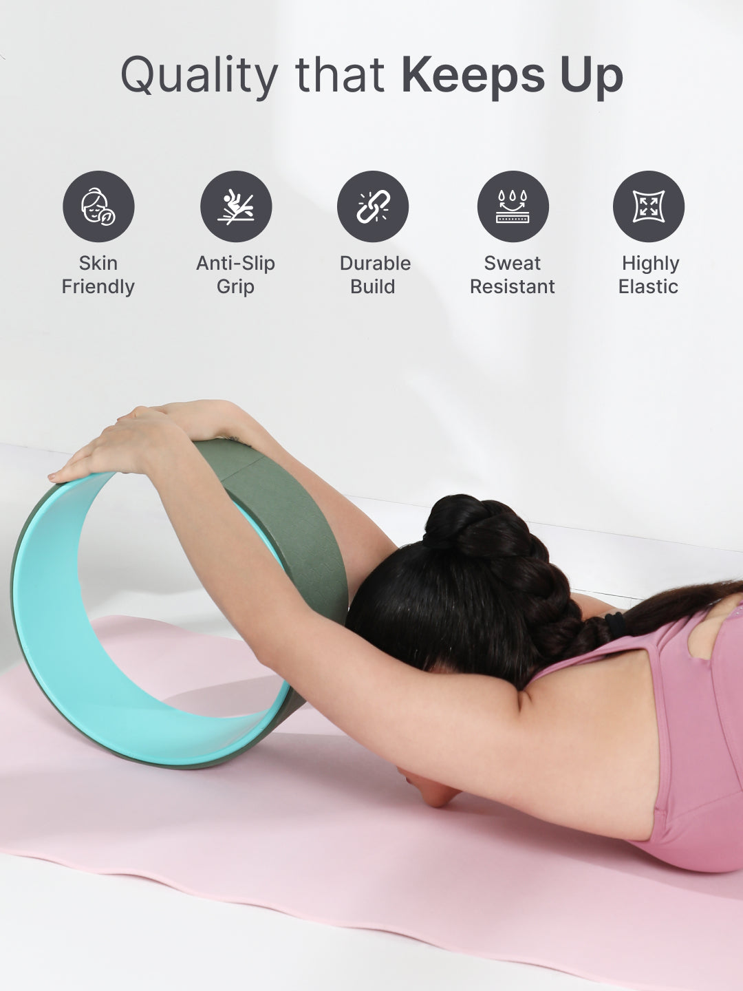 TPE Alignment 6mm Yoga Mat Green with Carry Strap & Yoga Wheel Green