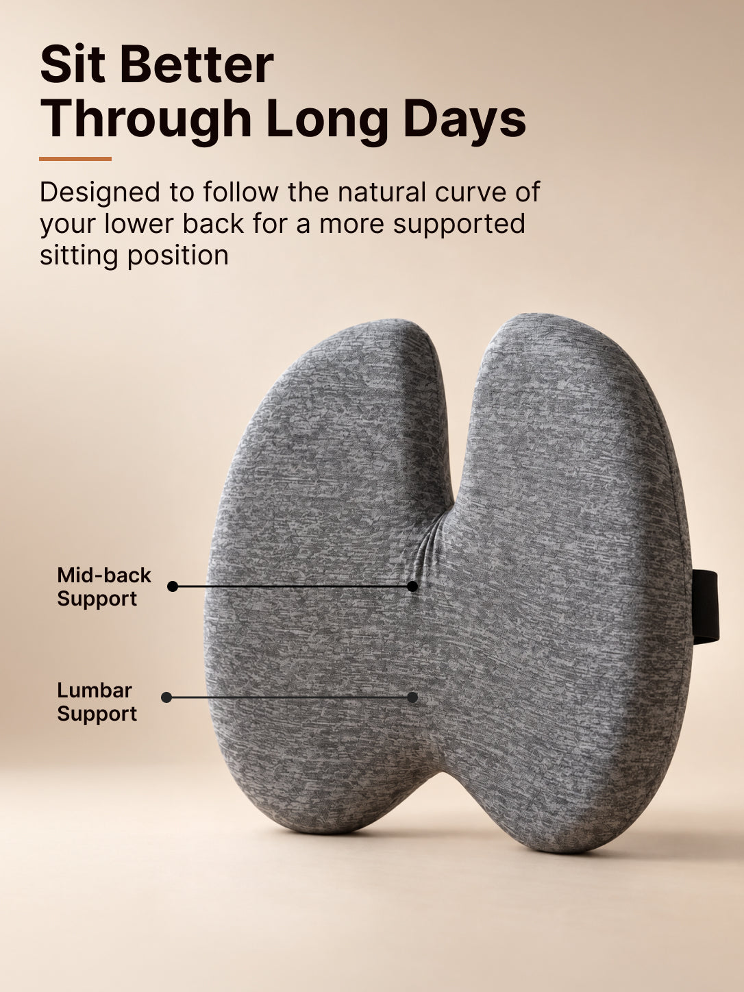 CULT Back Support Pillow for Lumbar and Lower Back Comfort Cushion for Office Chair Car Seat Sofa and Home Use Grey