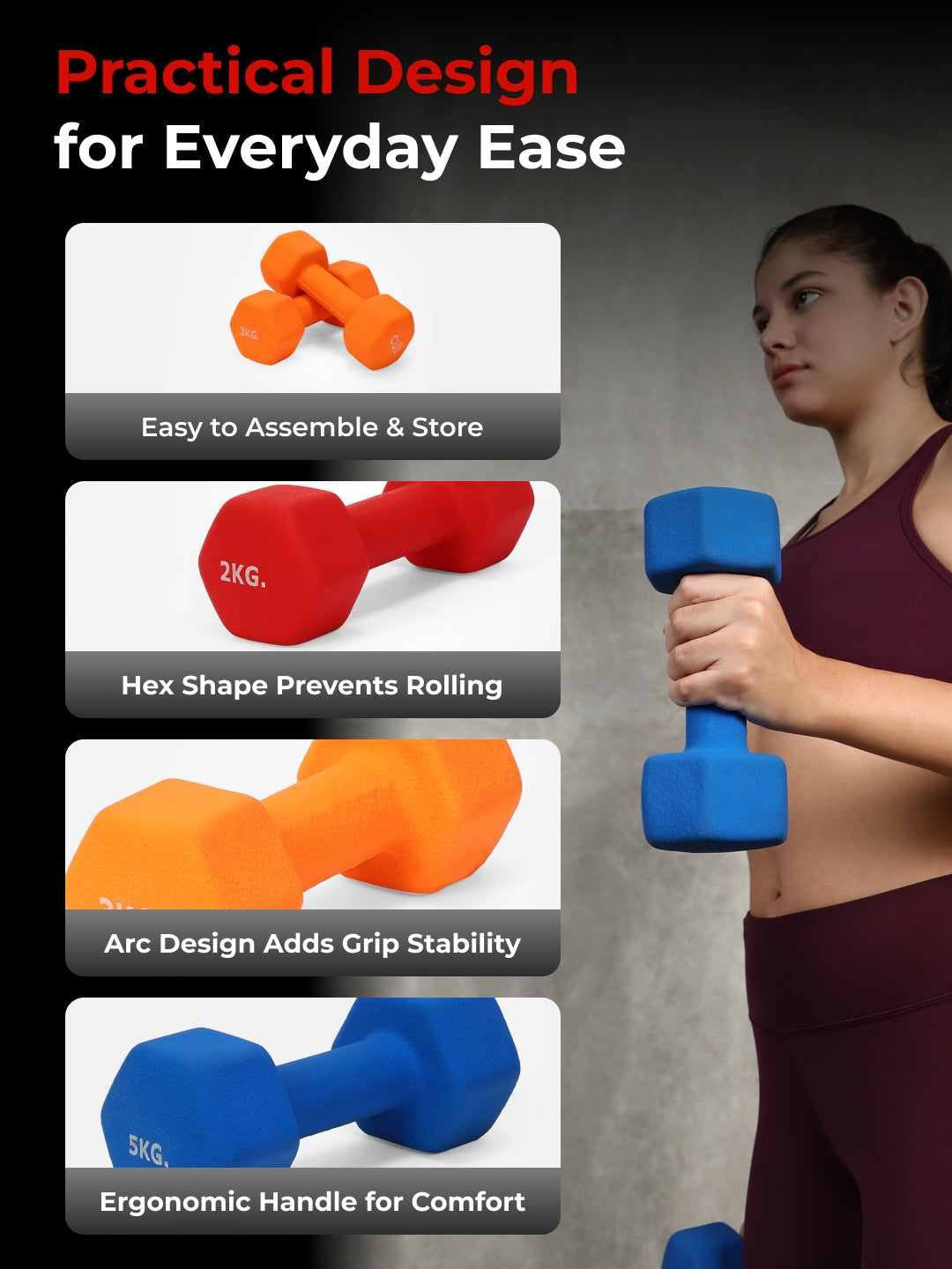 Cult Neoprene Dumbbells Combo for Home Gym Exercise (2kg + 3kg + 5kg Set) 20kg | Dumbbells with Rack