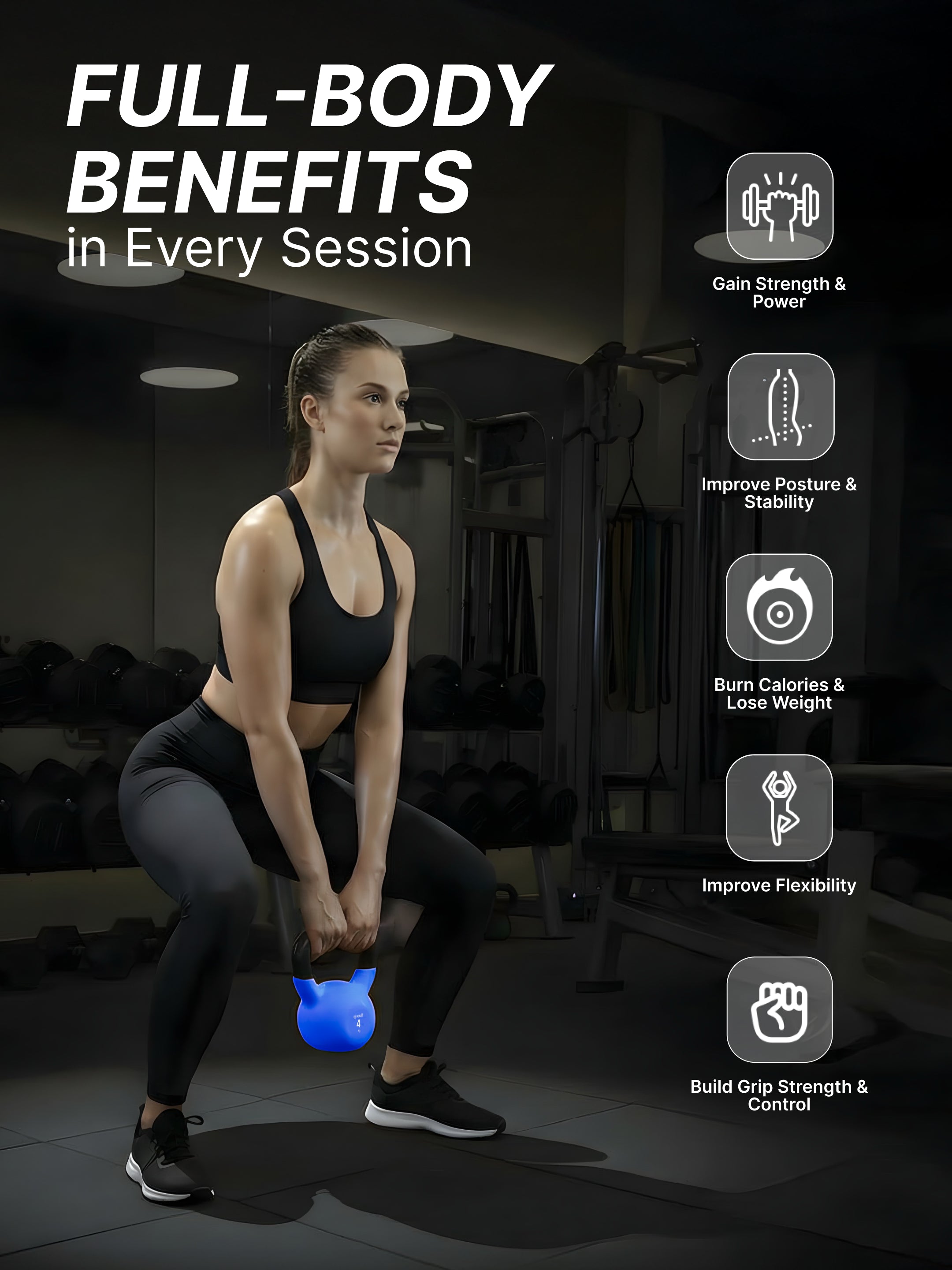Cult 4kg Neoprene Anti-Slip Grip Colored Kettlebell for Home Workout - Blue (with 6 Months Extended Warranty)