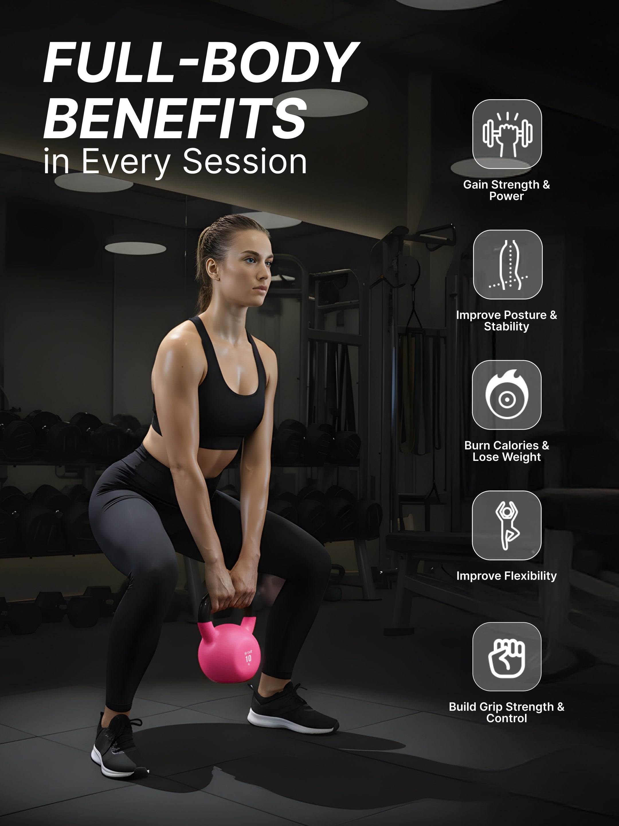 Cult 10kg Neoprene Anti-Slip Grip Colored Kettlebell for Home Workout - Pink (with 6 Months Extended Warranty)