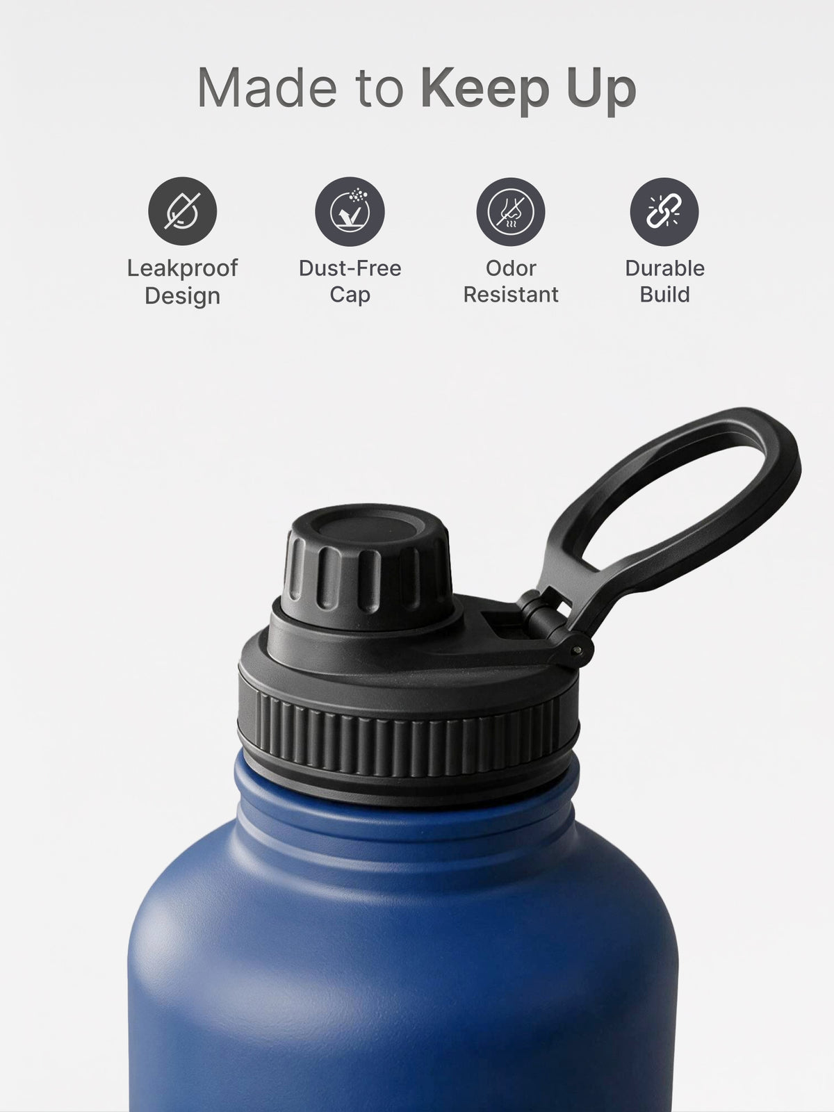 CULT 2 Litre Stainless Steel Water Bottle – 2000ml Leakproof Gym Hydration Jug with Sports Cap - Blue