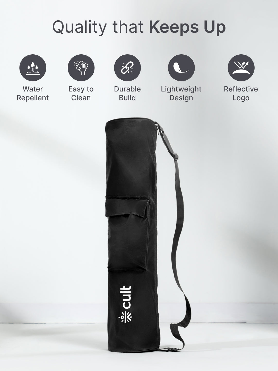 cult Yoga Mat Bag Black with Adjustable Shoulder Strap Fits Up to 6mm Mat