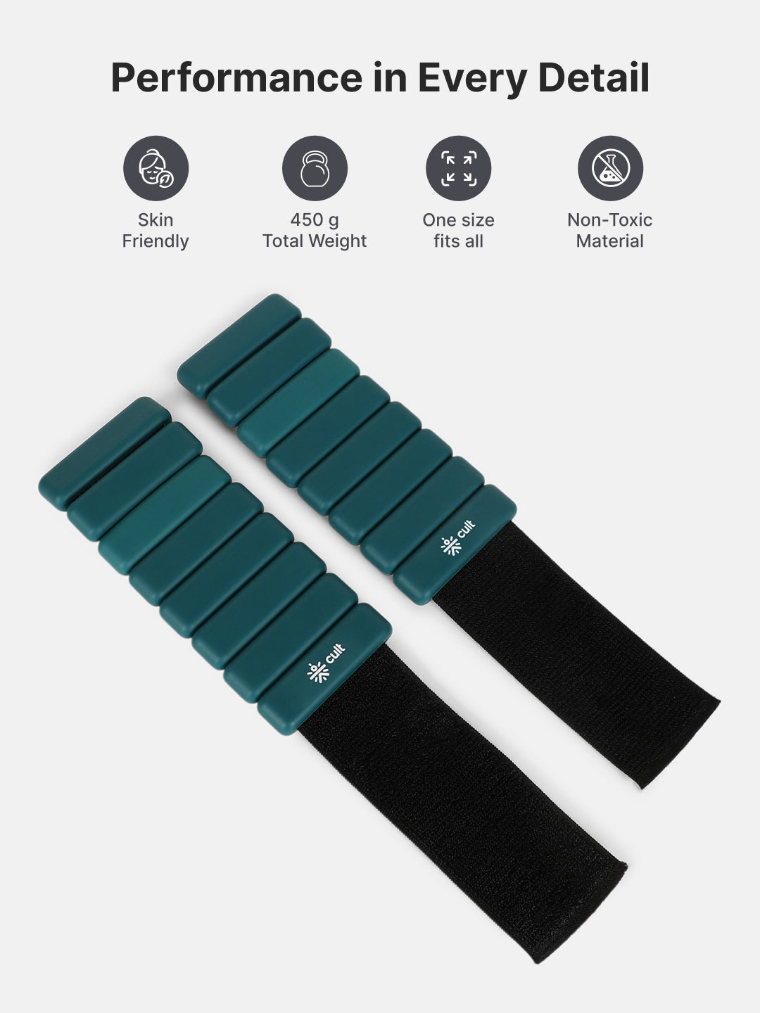Adjustable Ankle and Wrist Weights (450 g x 2) pair with Removable 60 g Slots Green Customisable Weights for Running, Walking, Yoga & Workouts