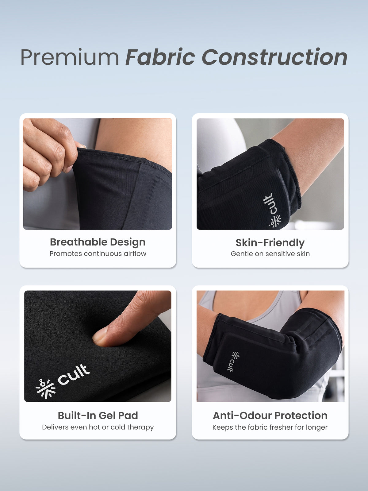 CULT Gel Arm Sleeve for Men & Women | Compression Elbow Support Brace for Gym Workout, Sports & Cycling | UV Sun Protection & Muscle Recovery Guard (Black, L-XL)
