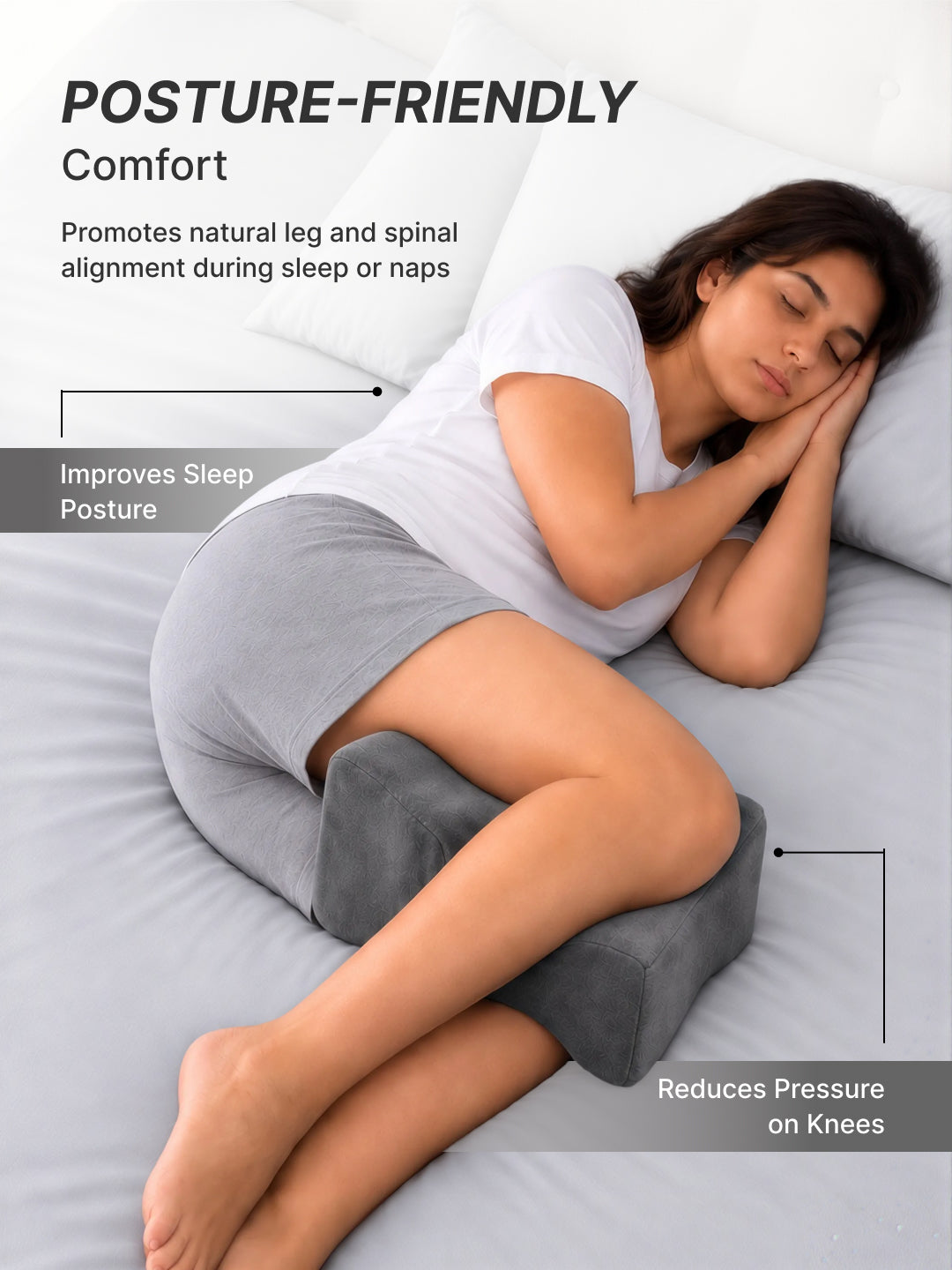 CULT Knee Support Pillow for Sleeping Side Sleepers Knee Alignment and Leg Comfort Cushion Grey