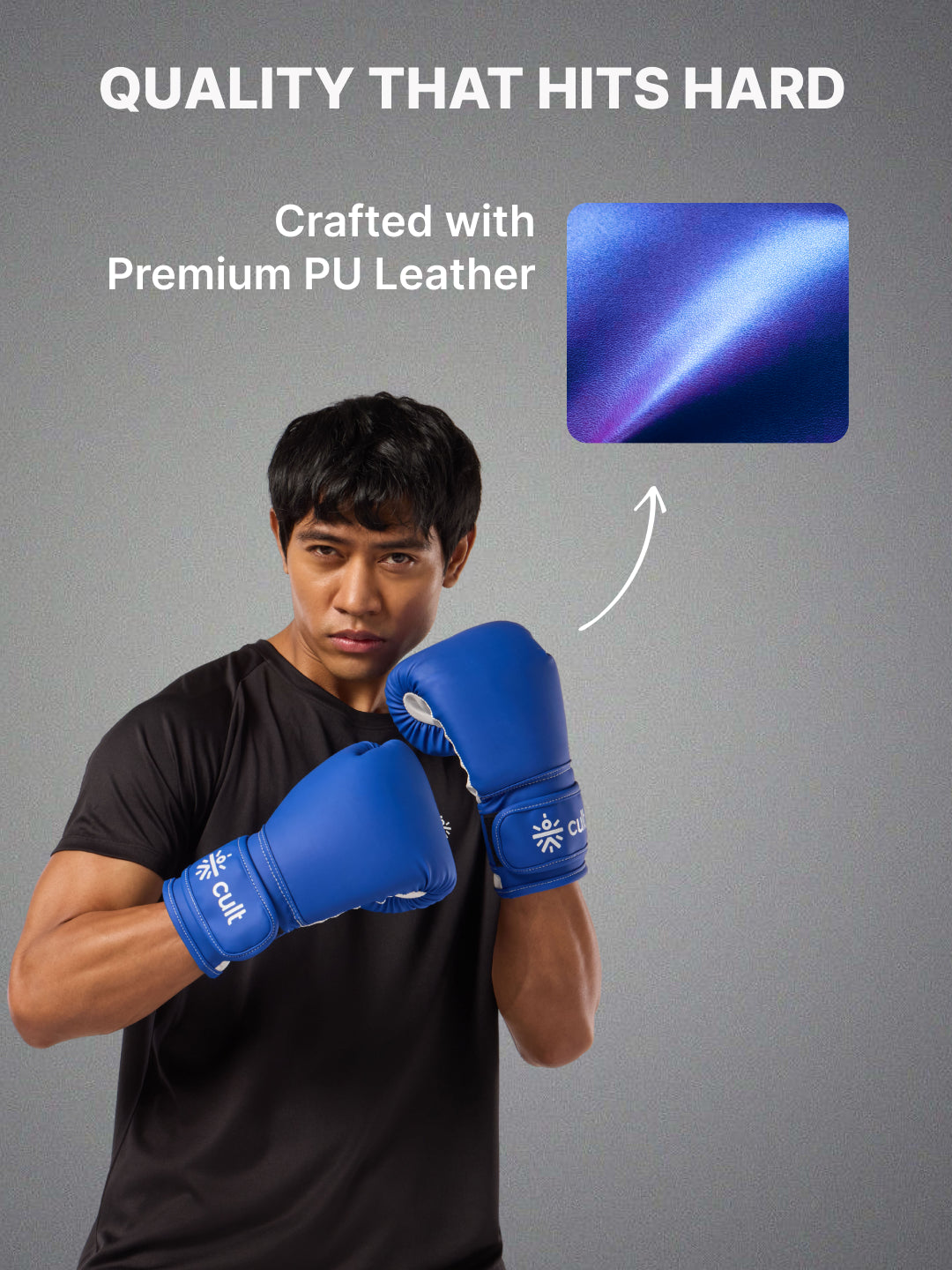 cult Neo PU Boxing Gloves for Men & Women Foam Padding Thickness 25mm Punching Bag Gloves for Boxing, Training, Kickboxing, Muay Thai, MMA Blue & White