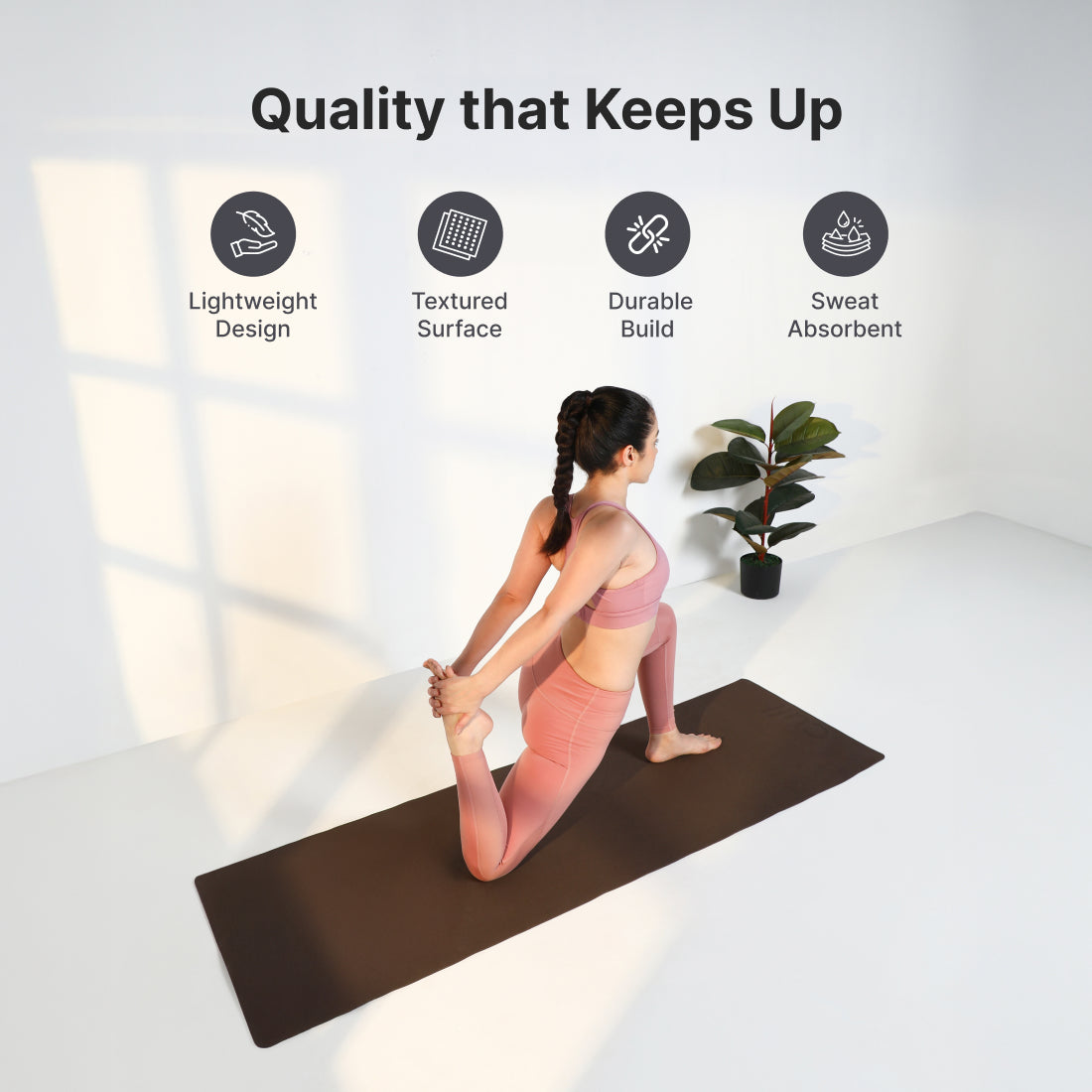 Cult Yoga Mat EVA 4mm with Carry Strap   Non-Slip, Lightweight, Cushioned & Sweat-Resistant Exercise Mat   Durable, Portable & Eco-Friendly Workout Mat for Yoga, Pilates, Home Gym & Fitness   Brown