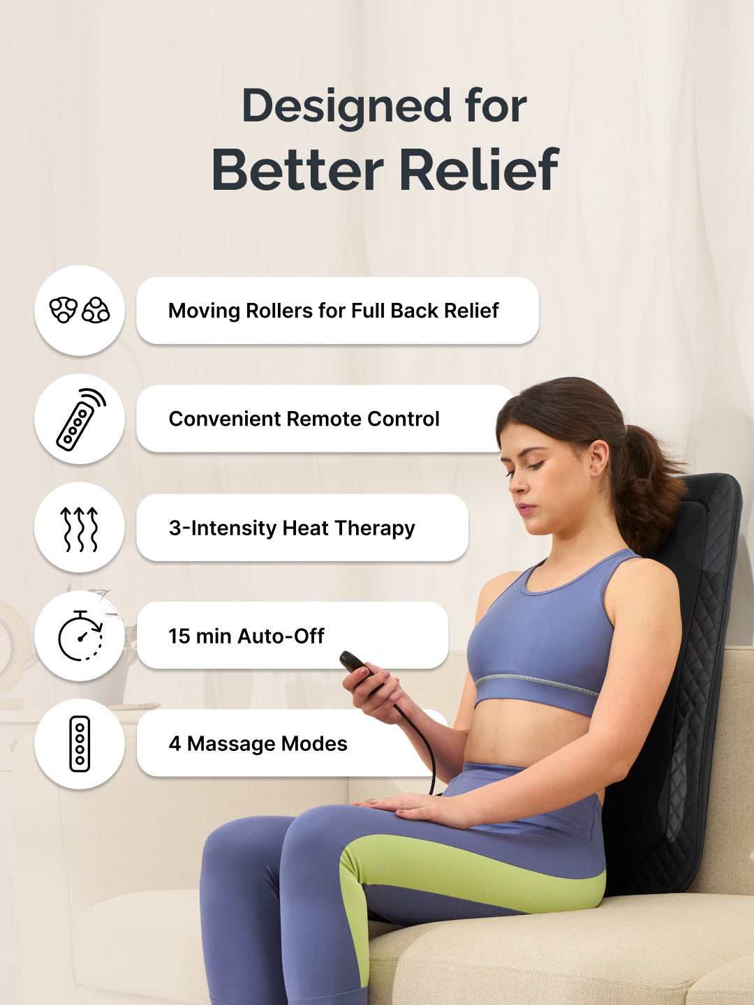 Cult Deep Relief Full Back Massager with Moving Rollers, 3-Intensity Heat & 4 Modes | Shiatsu Deep Tissue Relief for Neck & Lumbar | Home & Car Adapters (Black)