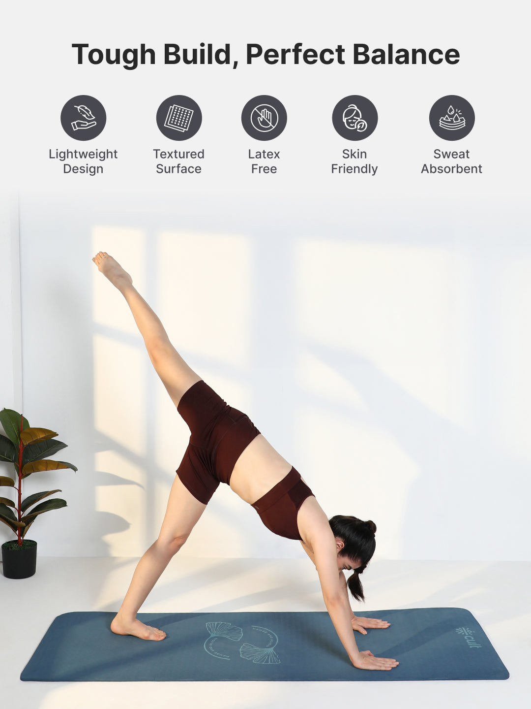 CULT TPE Yoga Mat 10mm Extra Thick with Carry Strap and Bag   Non-Toxic, Latex-Free, Anti-Slip, Tear-Resistant & Lightweight   Superior Cushioning for Joint Support, Meditation & Home Workouts- Teal