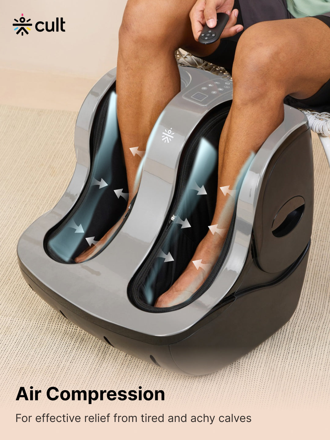 CULT Zen Pro, Foot & calf massager with Air Compression, Vibration & Warm Therapy, Pain Relief, Improves Blood Circulation, Suitable for Home usage, Grey