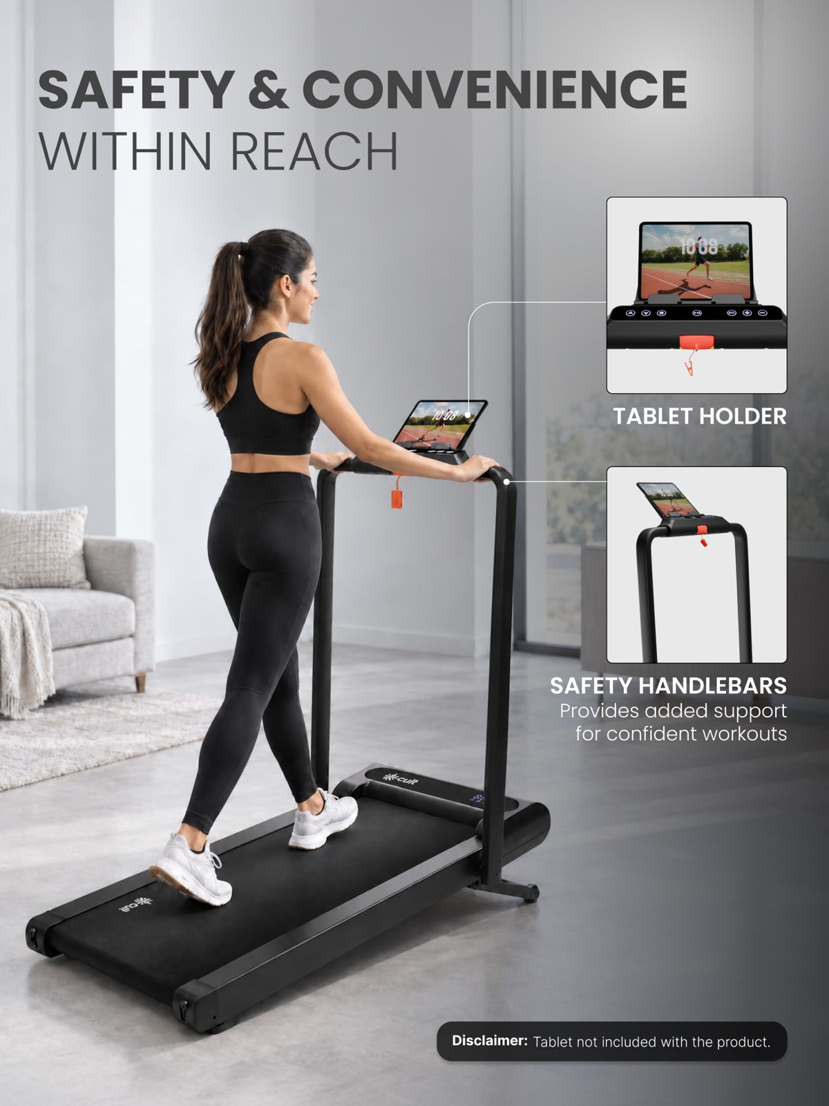 Cult Elevate Walking Pad with 5 HP BLDC Motor, 12 km/hr Speed, Auto Incline up to 15 Levels, 130 kg User Weight Capacity, LED Display, Tablet Holder & Wheels