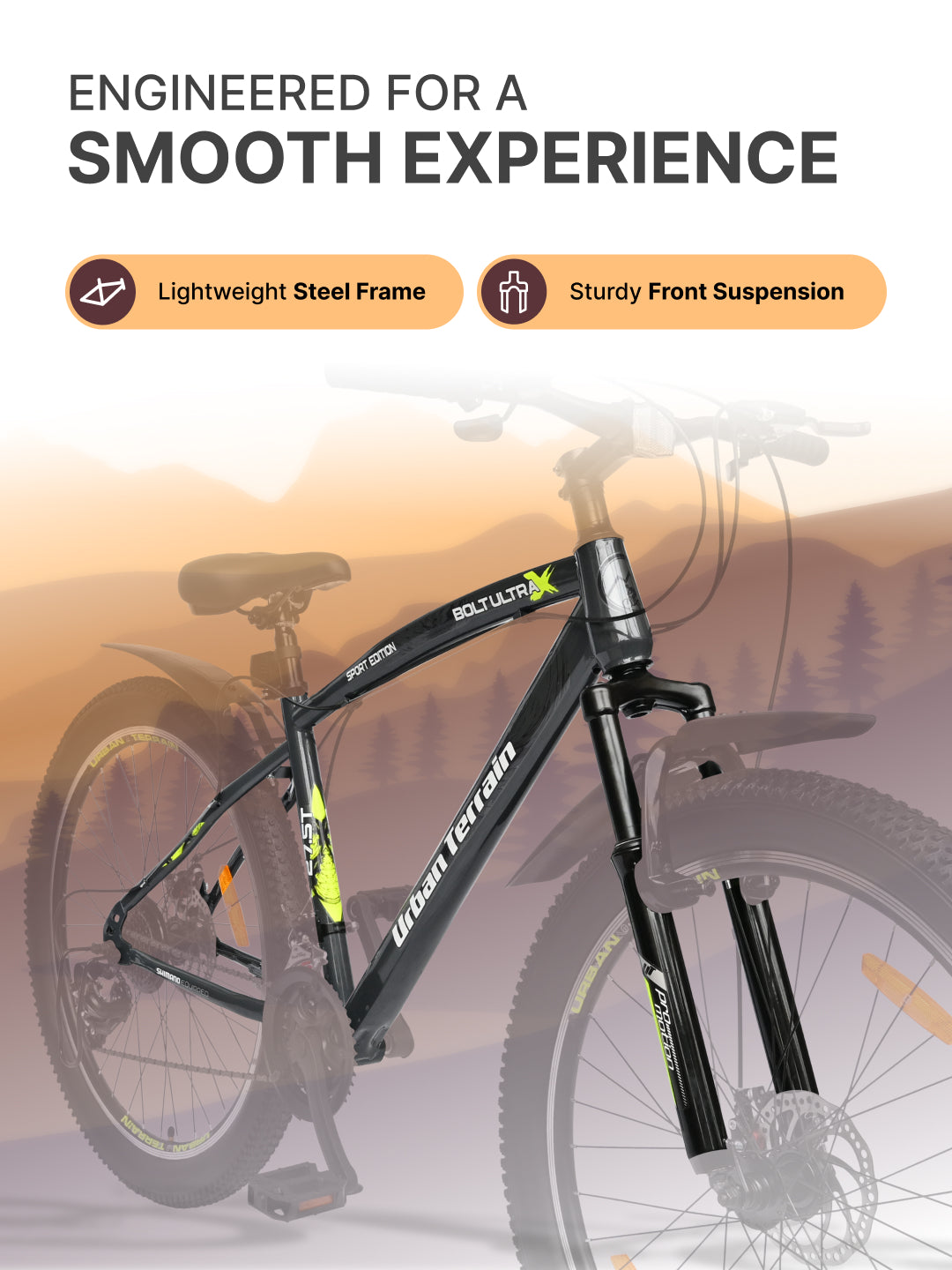 Bolt Ultra Mountain Bike Steel 21 Speed Cycle 27.5 inch Tyre, Grey With Front Suspension, Double Wall Rim and Dual Disc Brakes, Ideal For 5.2 ft to 6 ft