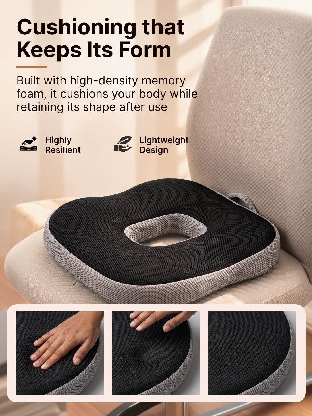 CULT Donut Pillow for Tailbone and Coccyx Cushion Support for Sitting Office Chair Car Seat and Home Use Grey