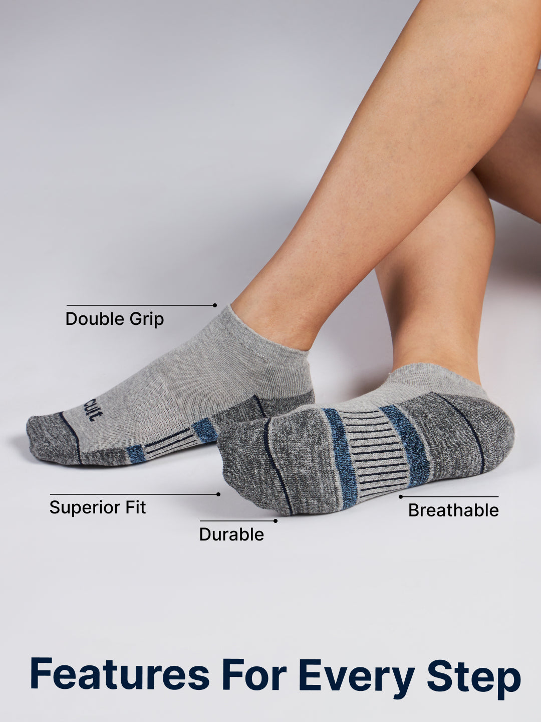Sports Low Ankle Pack of 5 Grey Melange Women's Cotton Socks