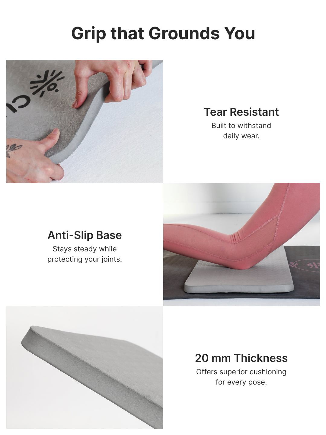 Pack of 2 EVA Yoga Knee Pads 20mm Grey  Non-Toxic, Anti-Skid & Durable