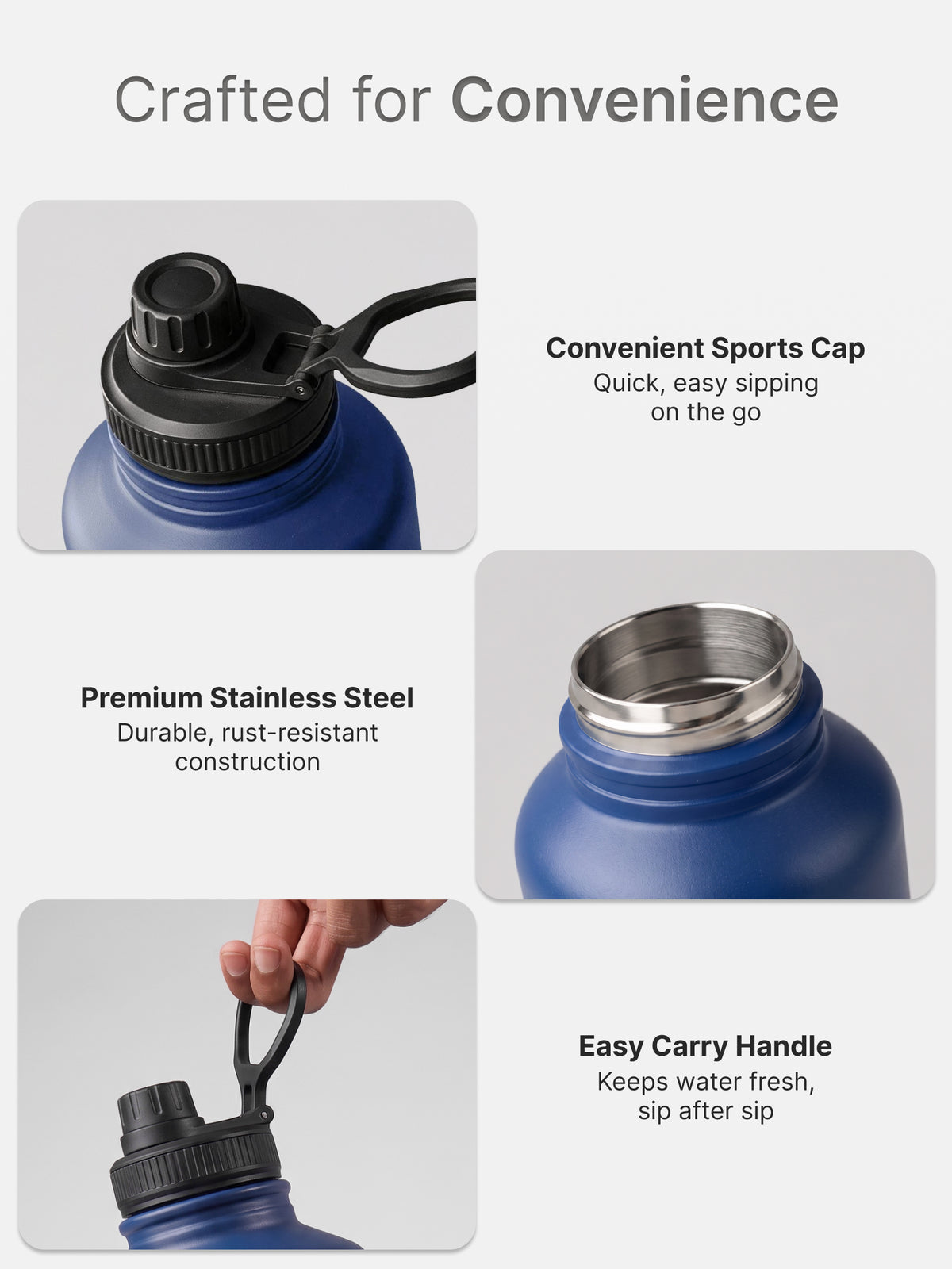 CULT 2 Litre Stainless Steel Water Bottle – 2000ml Leakproof Gym Hydration Jug with Sports Cap - Blue