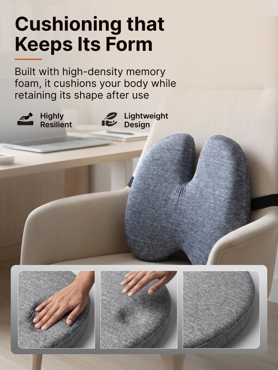 CULT Back Support Pillow for Lumbar and Lower Back Comfort Cushion for Office Chair Car Seat Sofa and Home Use Grey