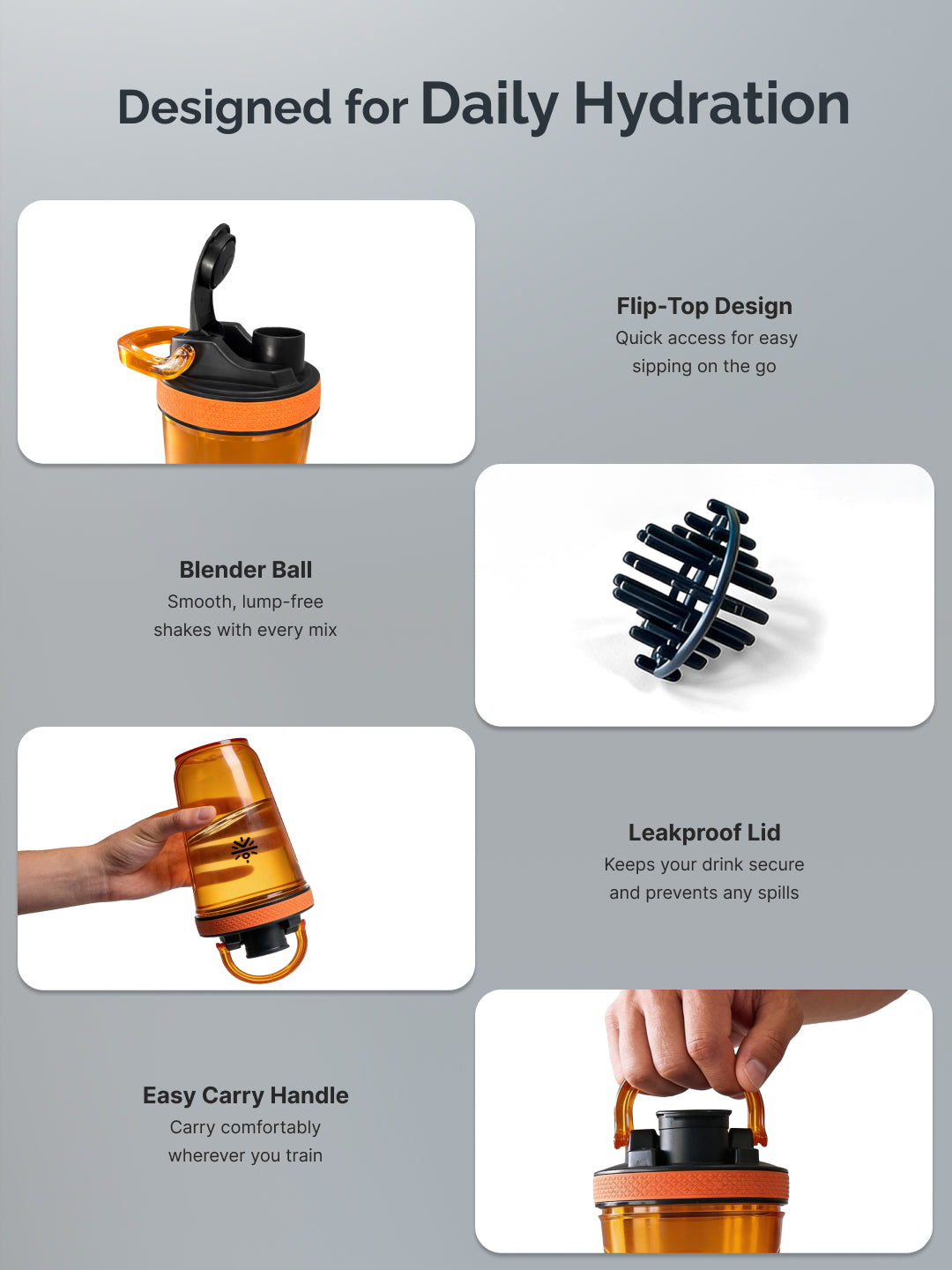 CULT FrostBlend Shaker Bottle 500 ml, Durable Leak-Proof Multipurpose Shaker for Fitness & Supplements Orange