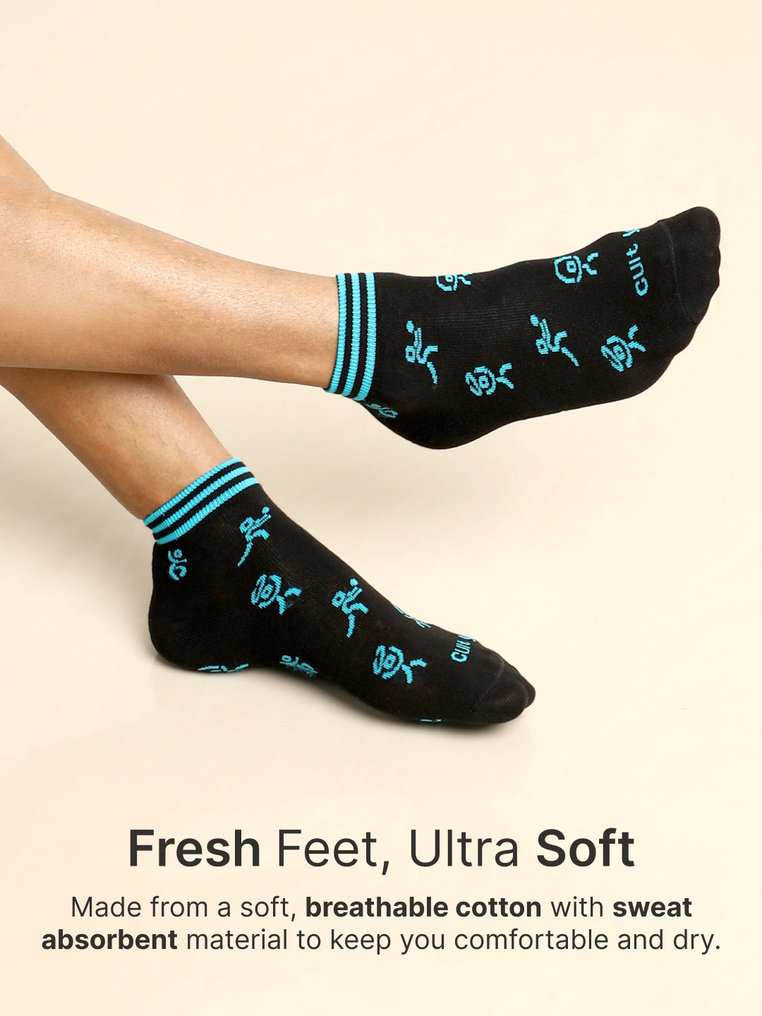 Casual Ankle Length Pack of 3 Black Patterned Men's Cotton Socks