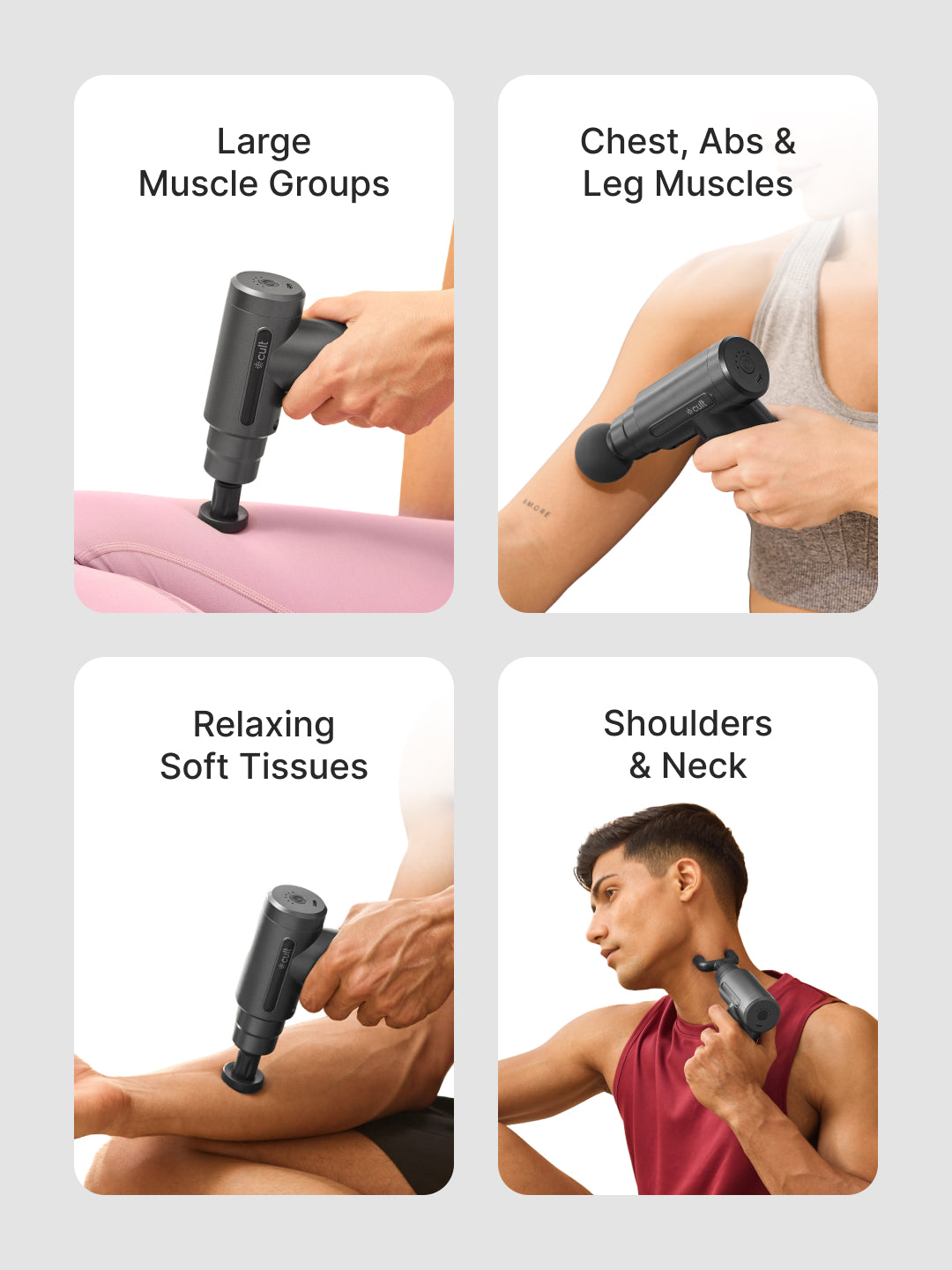 Cult Impact, Full Body Professional Gun Massager, Upto 3 Hour Battery, QuietMotion Tech, Deep Tissue Percussions, 4 Interchangeable heads, 6 Speed levels, Silicone head.