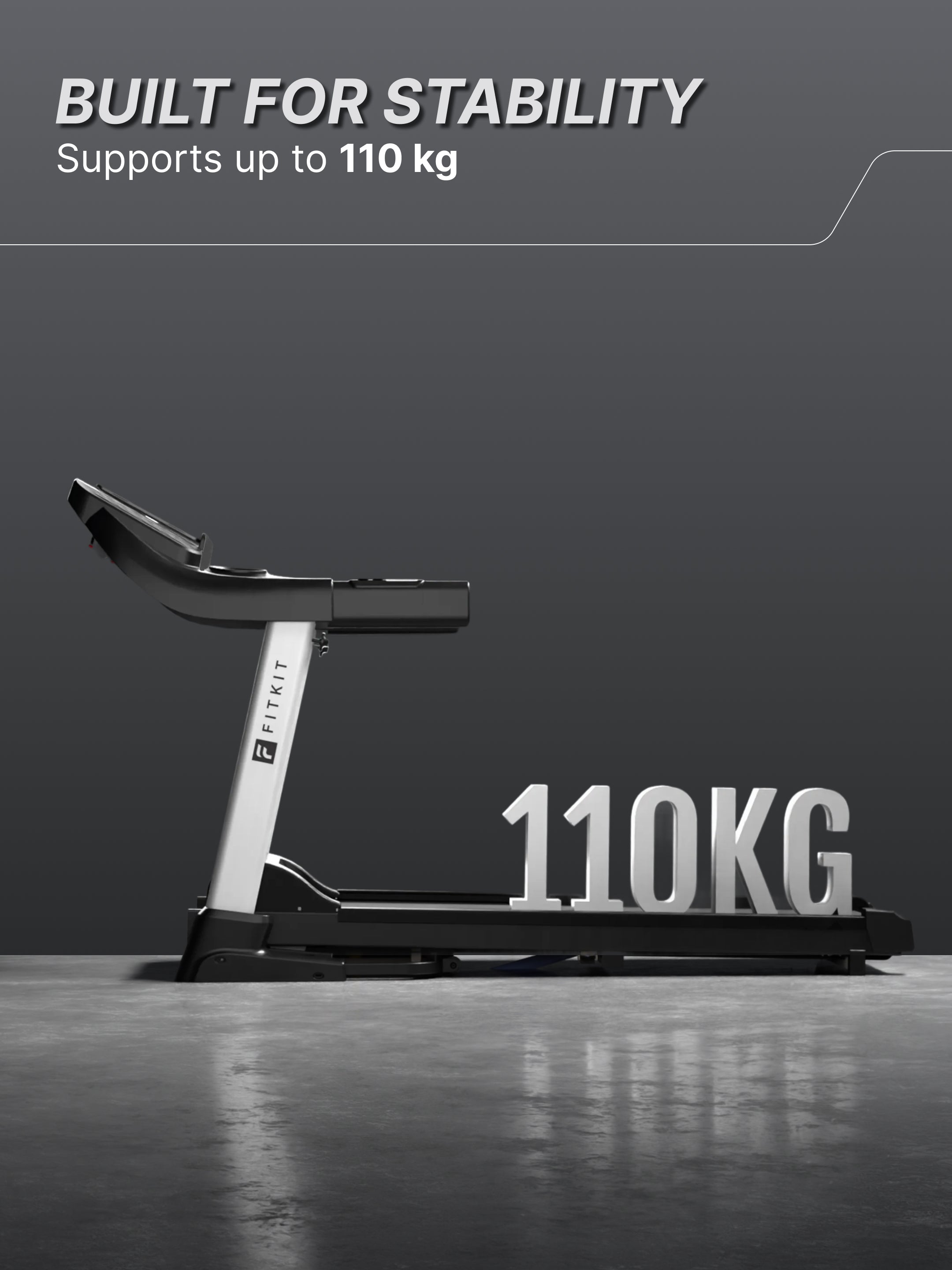 Fitkit by Cult FT100 Smart Incline Motorised Treadmill | 4.5 HP BLDC Motor | 110kg Capacity | 15-Level Auto Incline | 12 km/hr Speed | Foldable & Easy-Move Wheels | 12 Preset Workout | Ideal for Home Use (with 6 Months Extended Warranty)