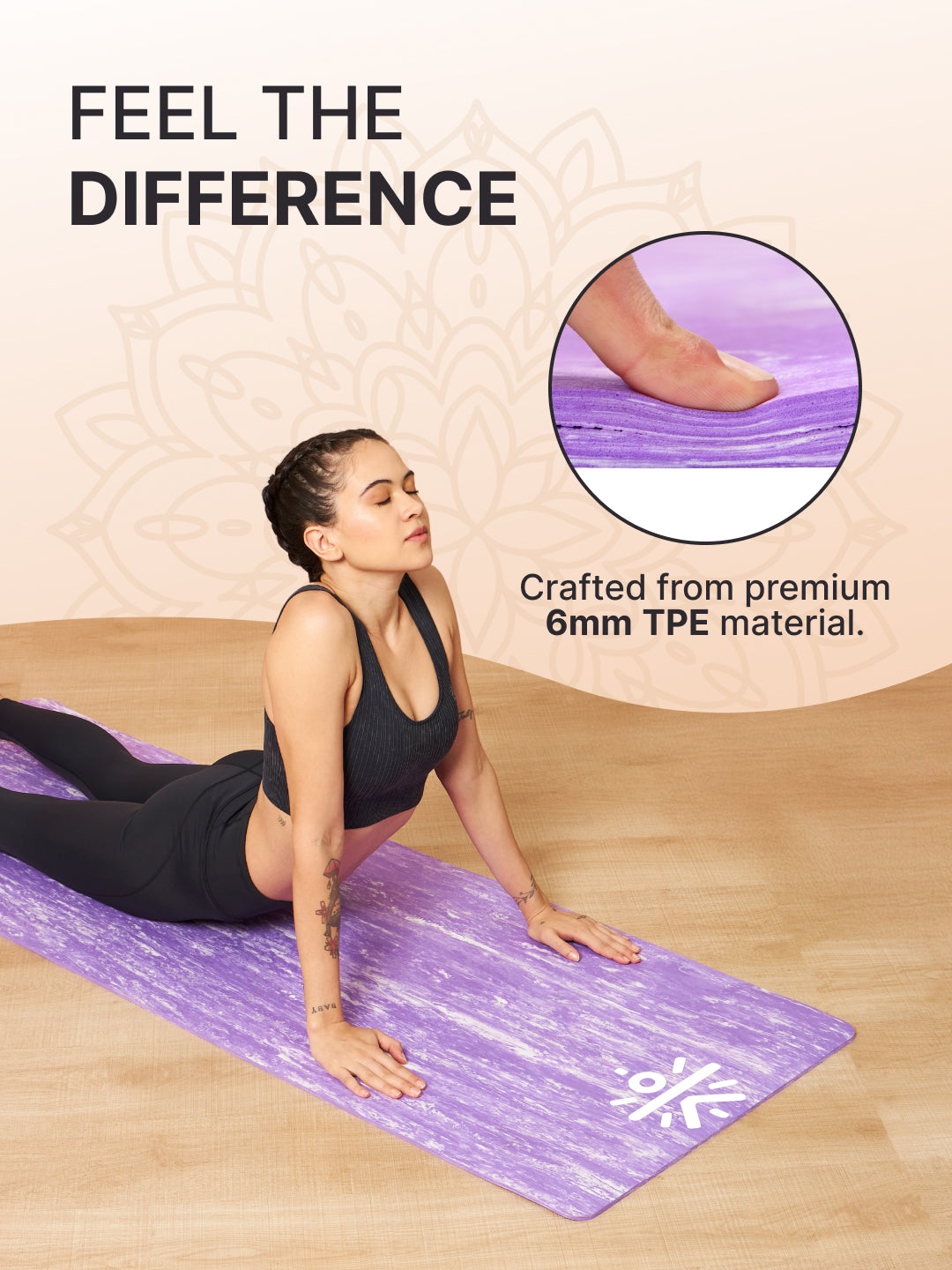 CULT TPE Yoga Mat 6mm with Carry Bag & Strap   Eco-Friendly, Non-Slip, Lightweight & Durable Exercise Mat for Yoga, Pilates, Meditation & Home Workouts   Lavender Marble Print