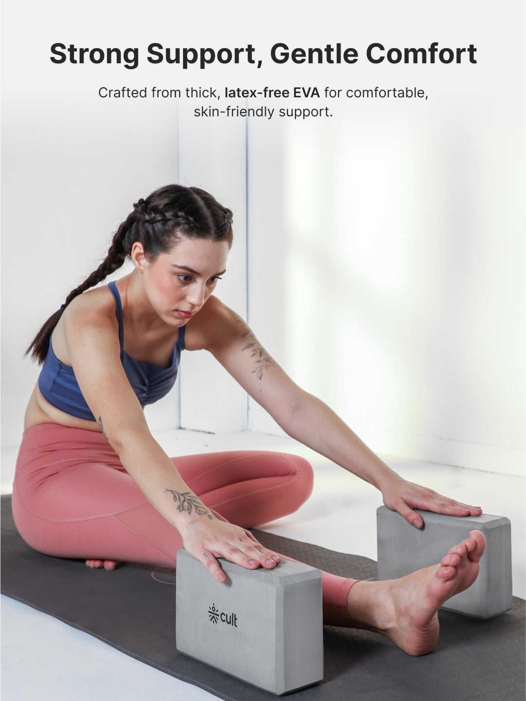 Pack of 2 EVA Yoga Blocks 80mm Dark Grey  Non-Toxic, Anti-Skid & Durable