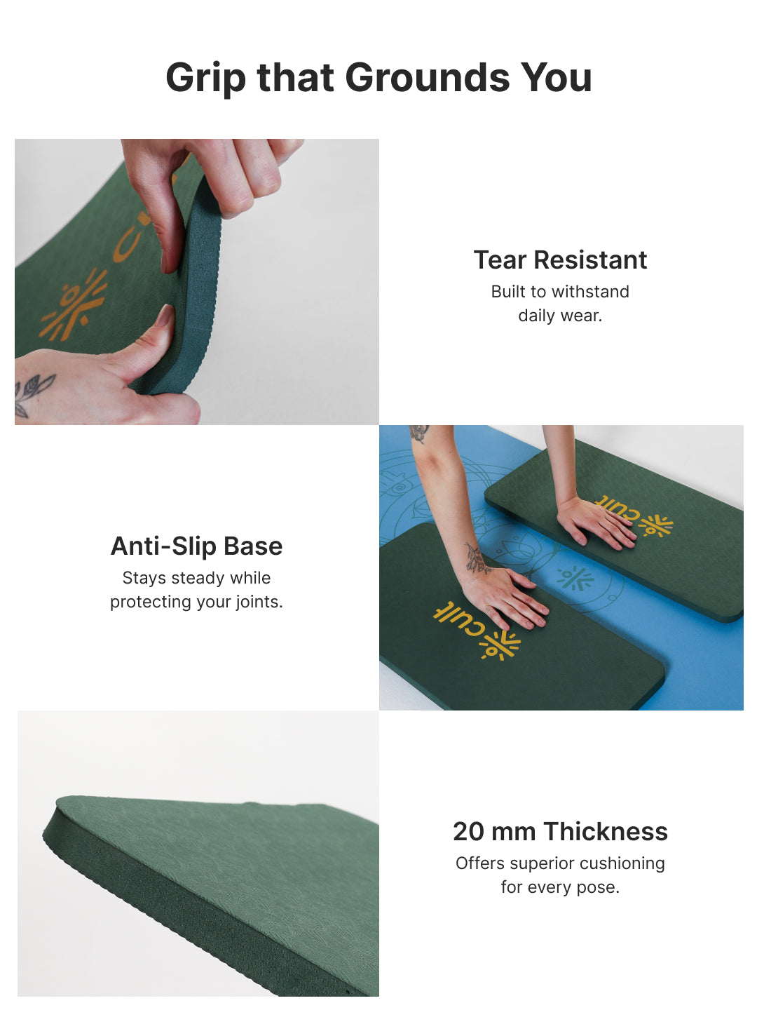 Pack of 2 EVA Yoga Knee Pads 20mm Green Non-Toxic, Anti-Skid & Durable