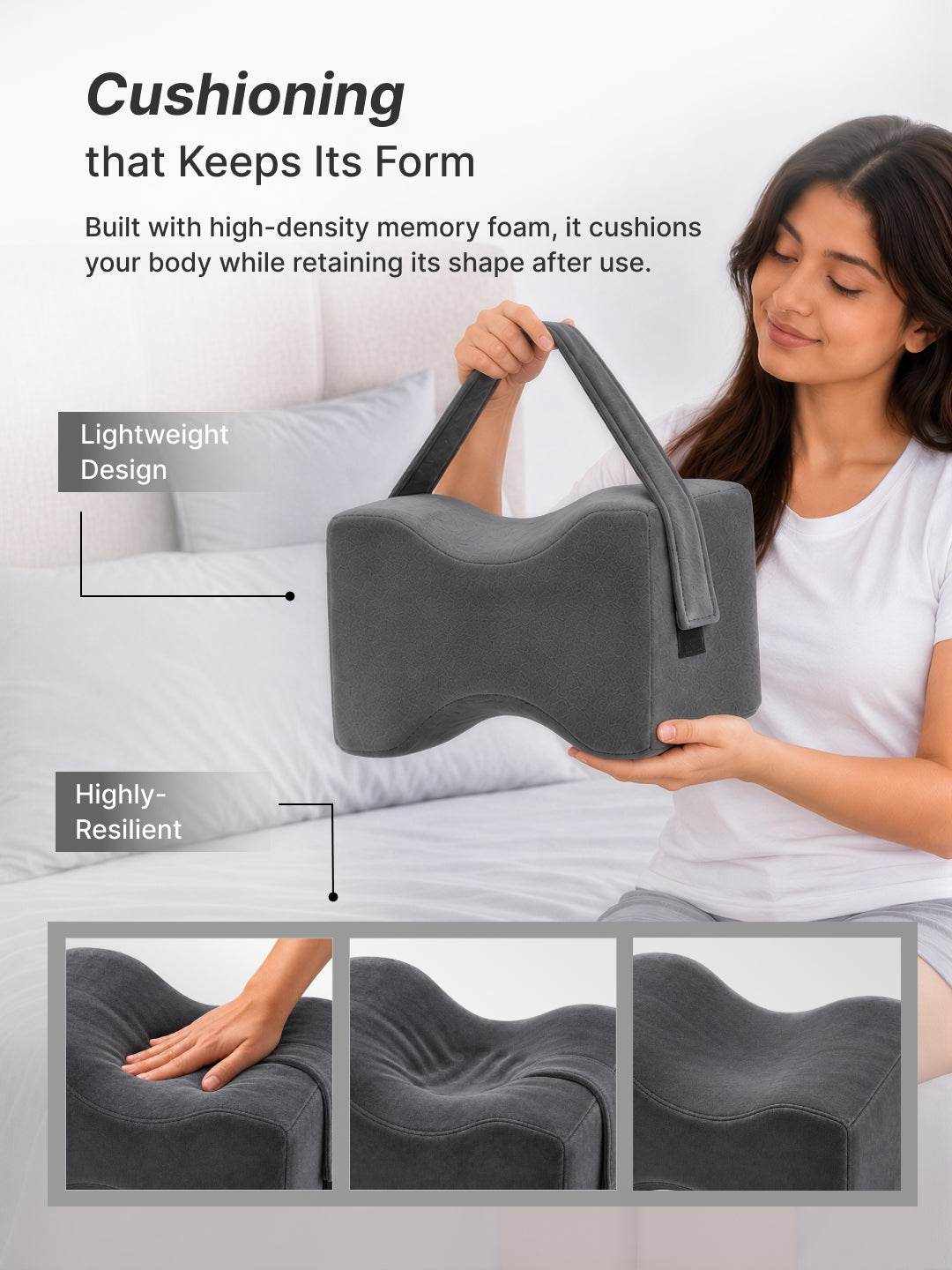 CULT Knee Support Pillow for Sleeping Side Sleepers Knee Alignment and Leg Comfort Cushion Grey