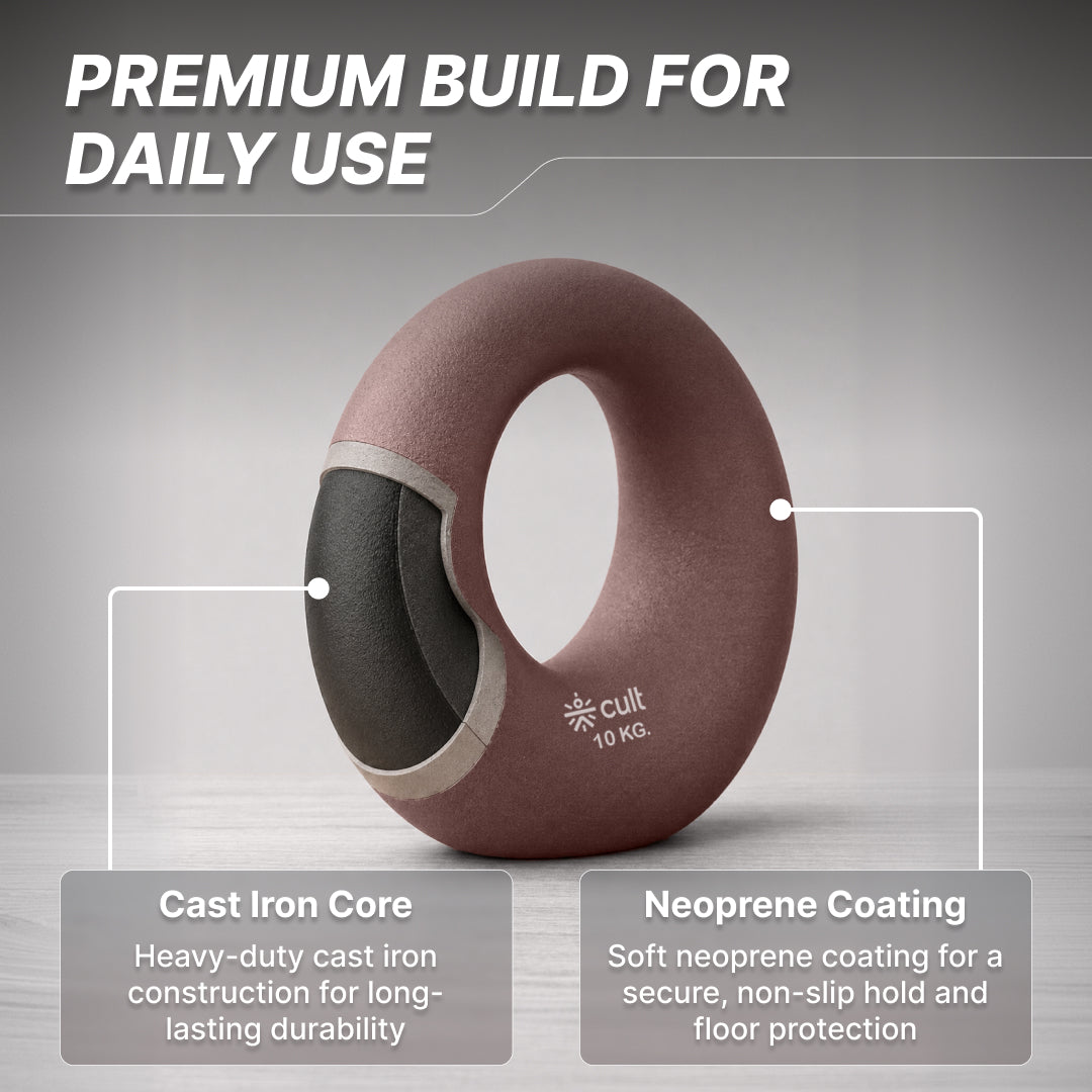 Cult Moon Kettlebell 10 Kg with Neoprene Coating, Cast Iron Core, Wide Handle & Stable Base for Strength Training & Home Workouts (with 6 Months Extended Warranty)