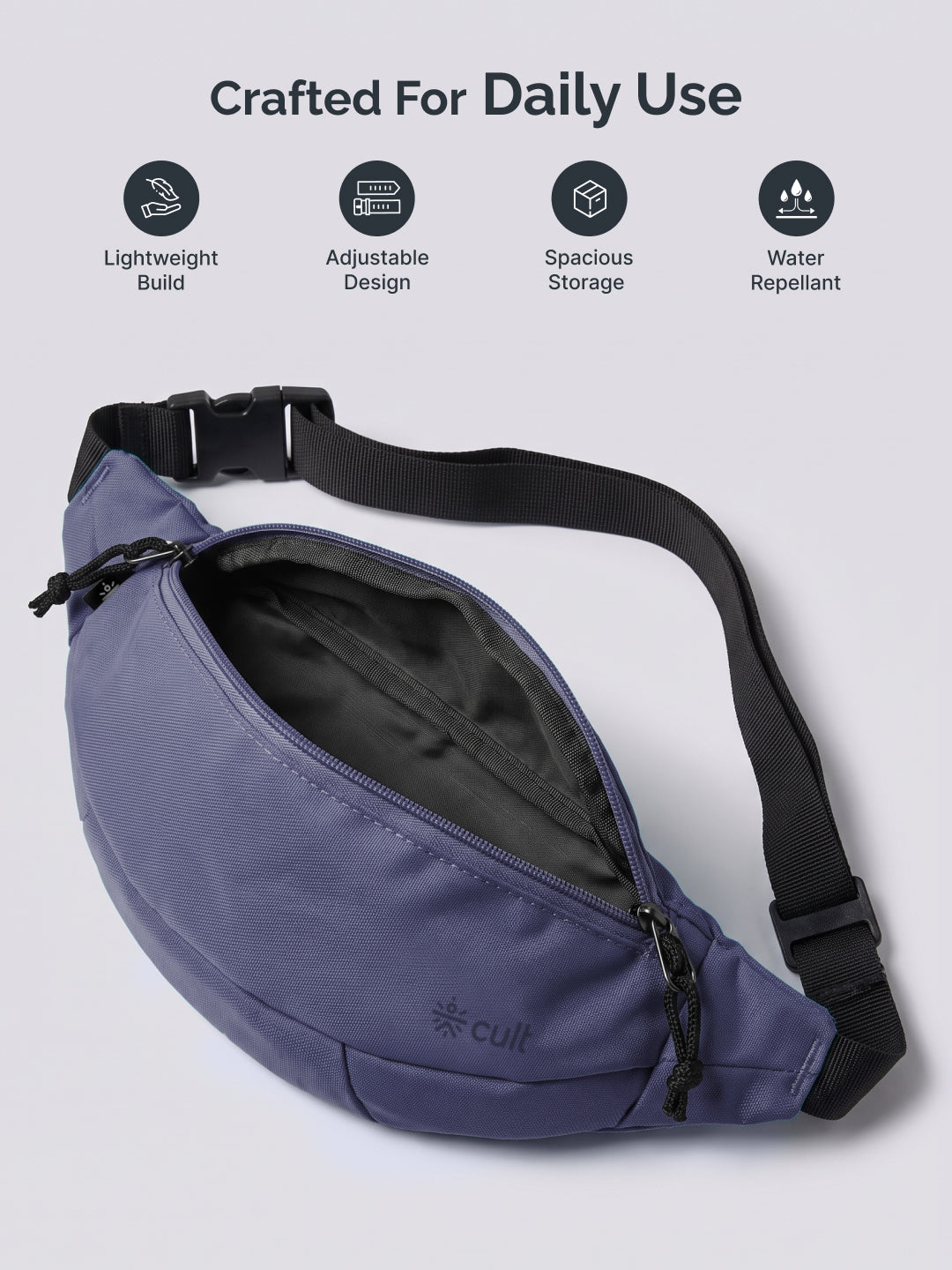 Cult Waist Bag for Men & Women, Compact Fanny Pack with Dual Compartments, Adjustable Strap, Water-Repellent Travel, Running & Everyday Carry Bag – Slate Blue