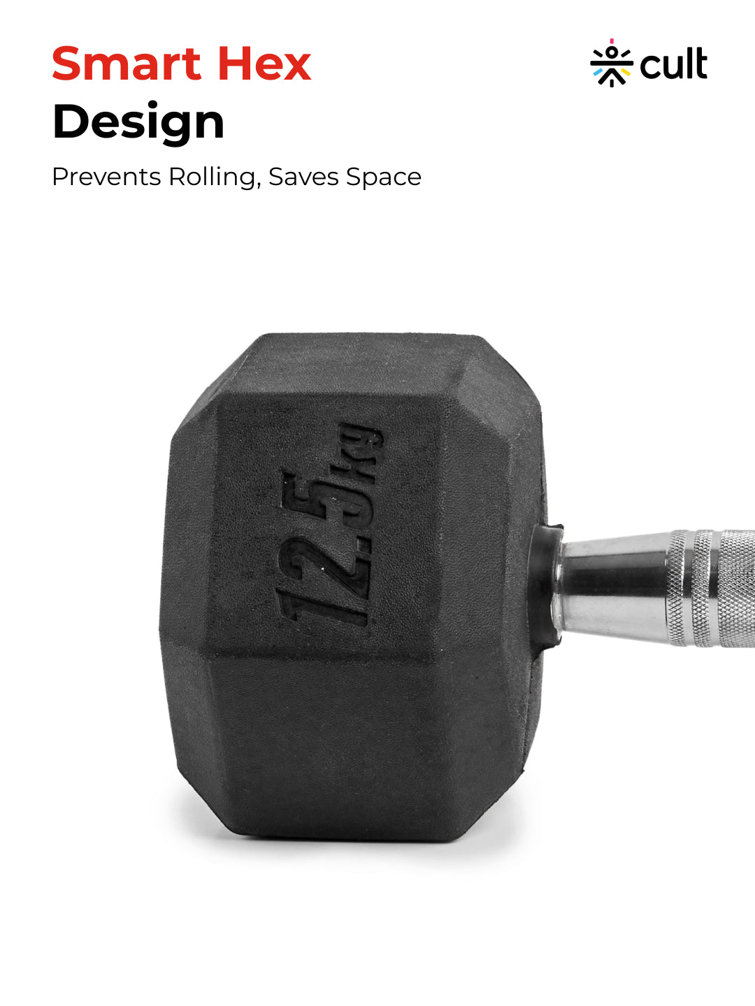 Cult 12.5Kg Hex Dumbbells For Home & Gym Exercises, Set of 2, (Black)