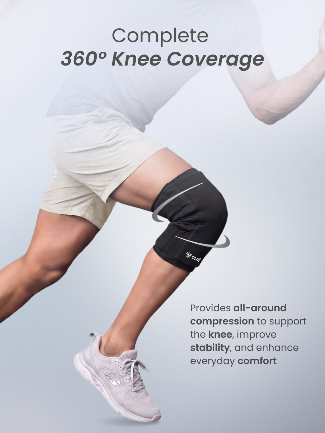 CULT Gel Knee Cap for Gym & Running | Compression Knee Support Brace with Silicon Patella Ring & Side Stabilizers for Joint Pain Relief & Sports (Black, L-XL)