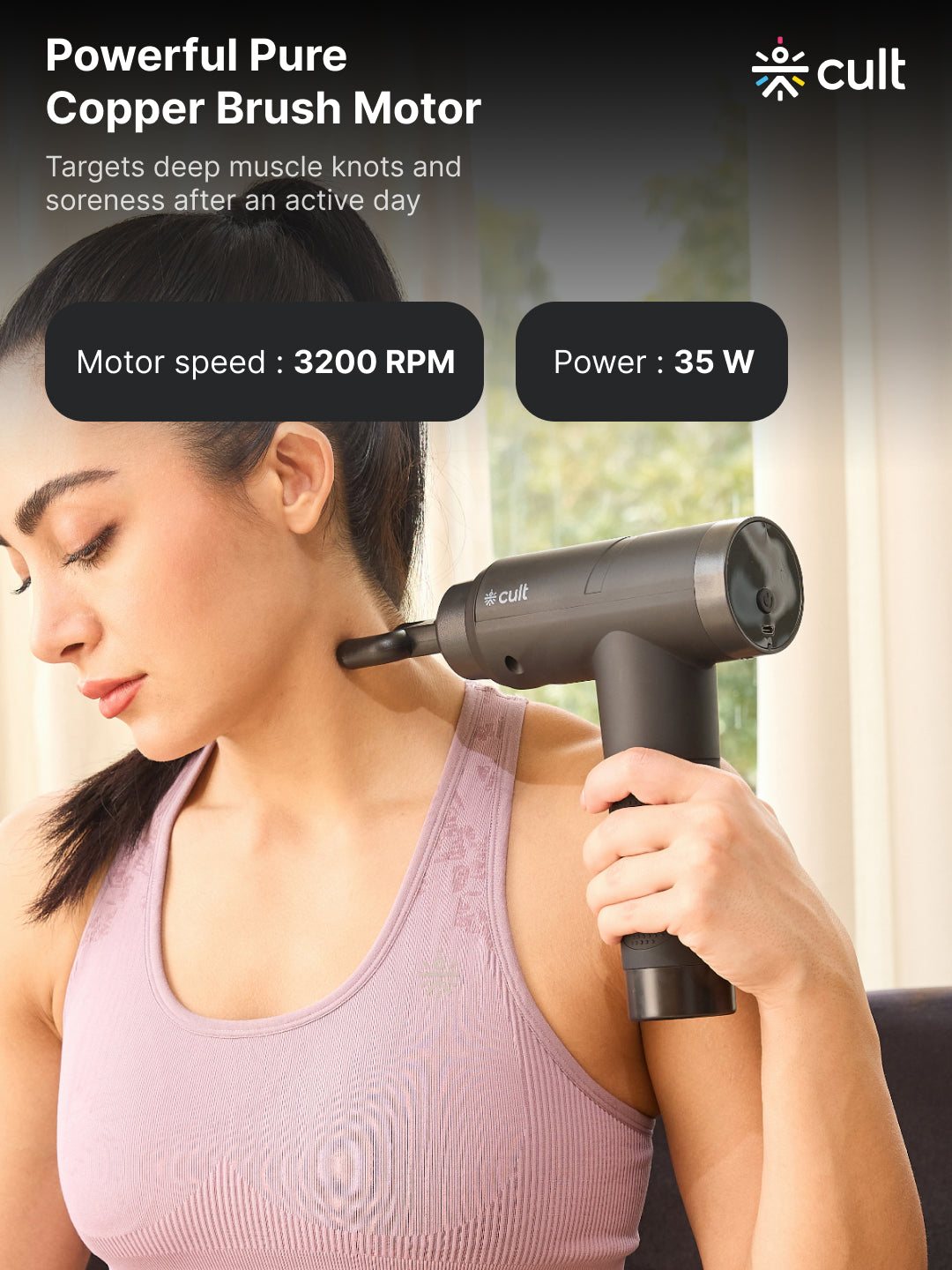 Cult Volt Pro, Full Body Professional Gun Massager, Upto 4.5 hour long battery, QuietMotion Tech, Deep Tissue Percussions, 4 Interchangeable heads, 6 Speed levels, Silicone head, Carry Pouch.