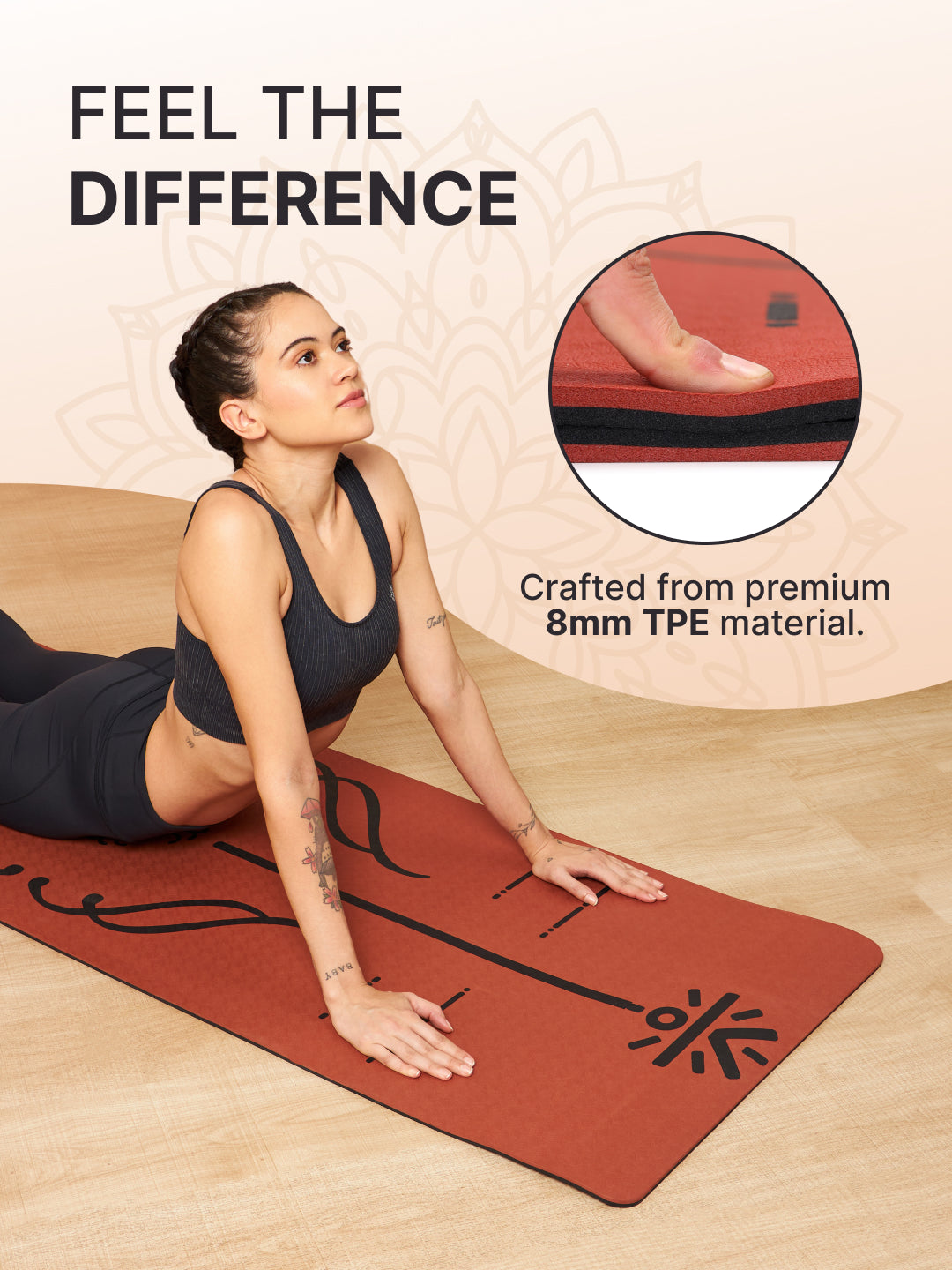 TPE 8mm Alignment Yoga Mat Brick with Carry Bag & Yoga Belt Black