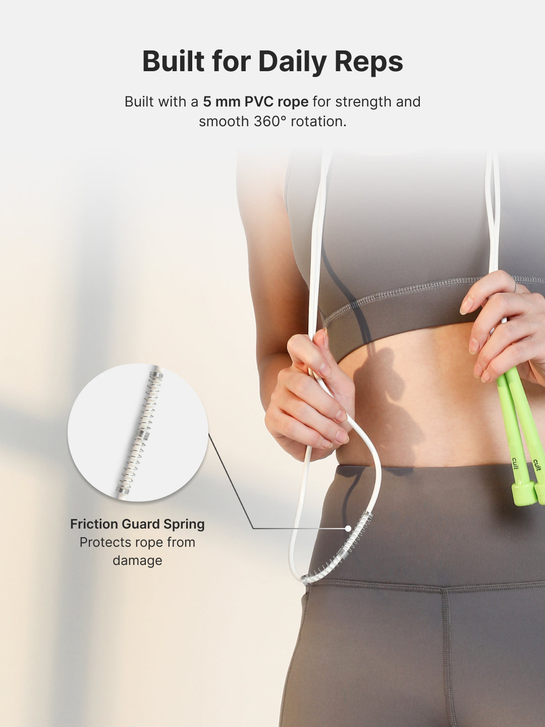Pencil Skipping Rope for Gym & Home Exercise  Adjustable, Tangle-Free  White