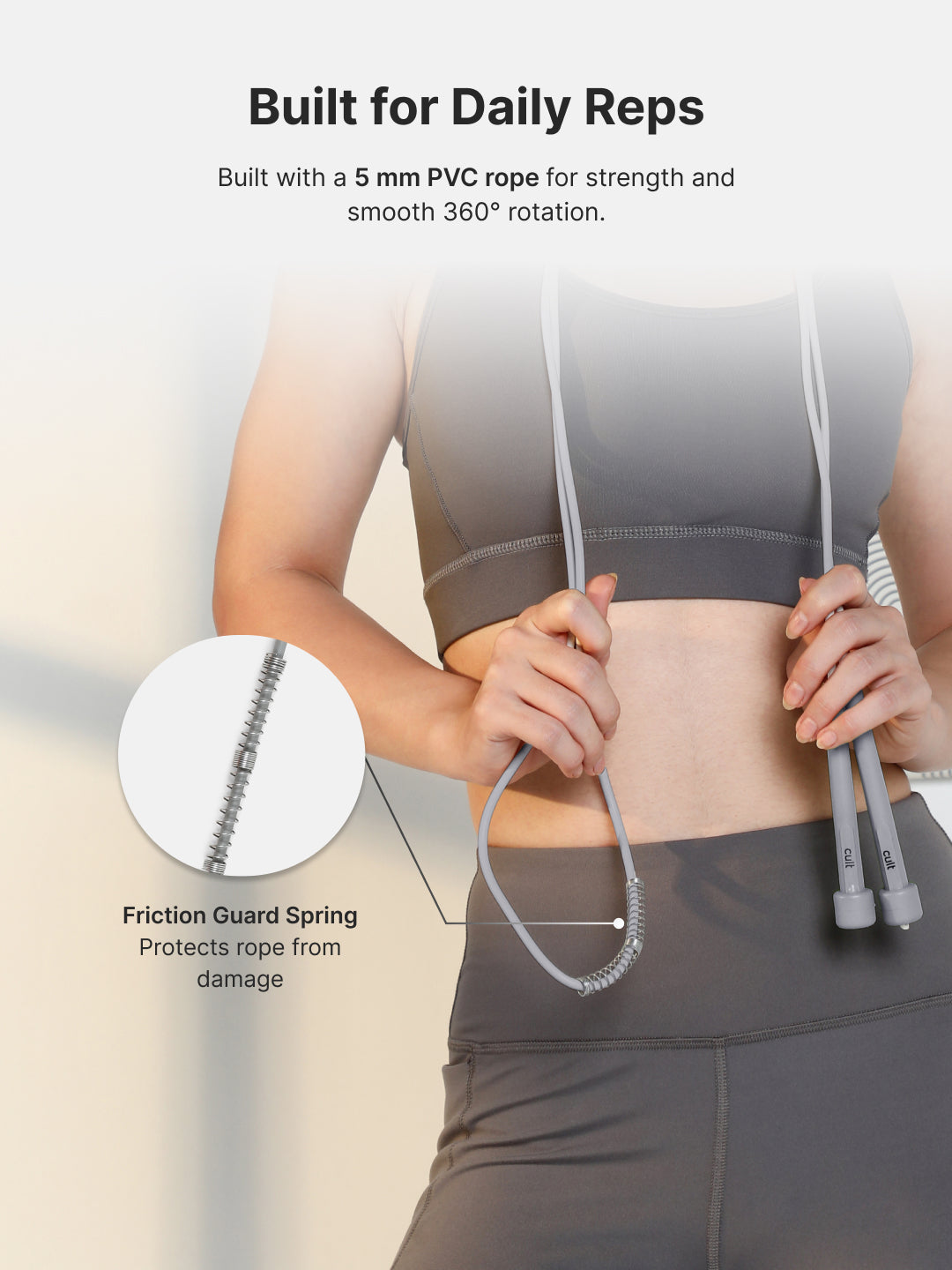 Pencil Skipping Rope for Workout & Training  Adjustable, Durable  Grey