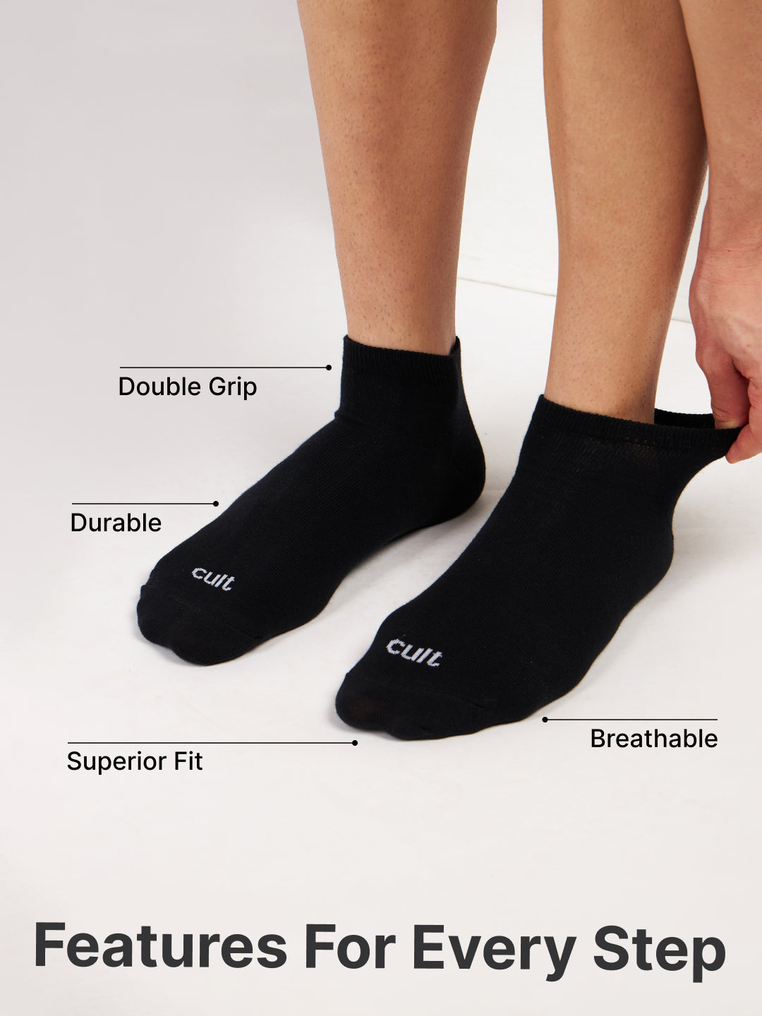 Casual Ankle Length Pack of 3 Black Men's Cotton Socks