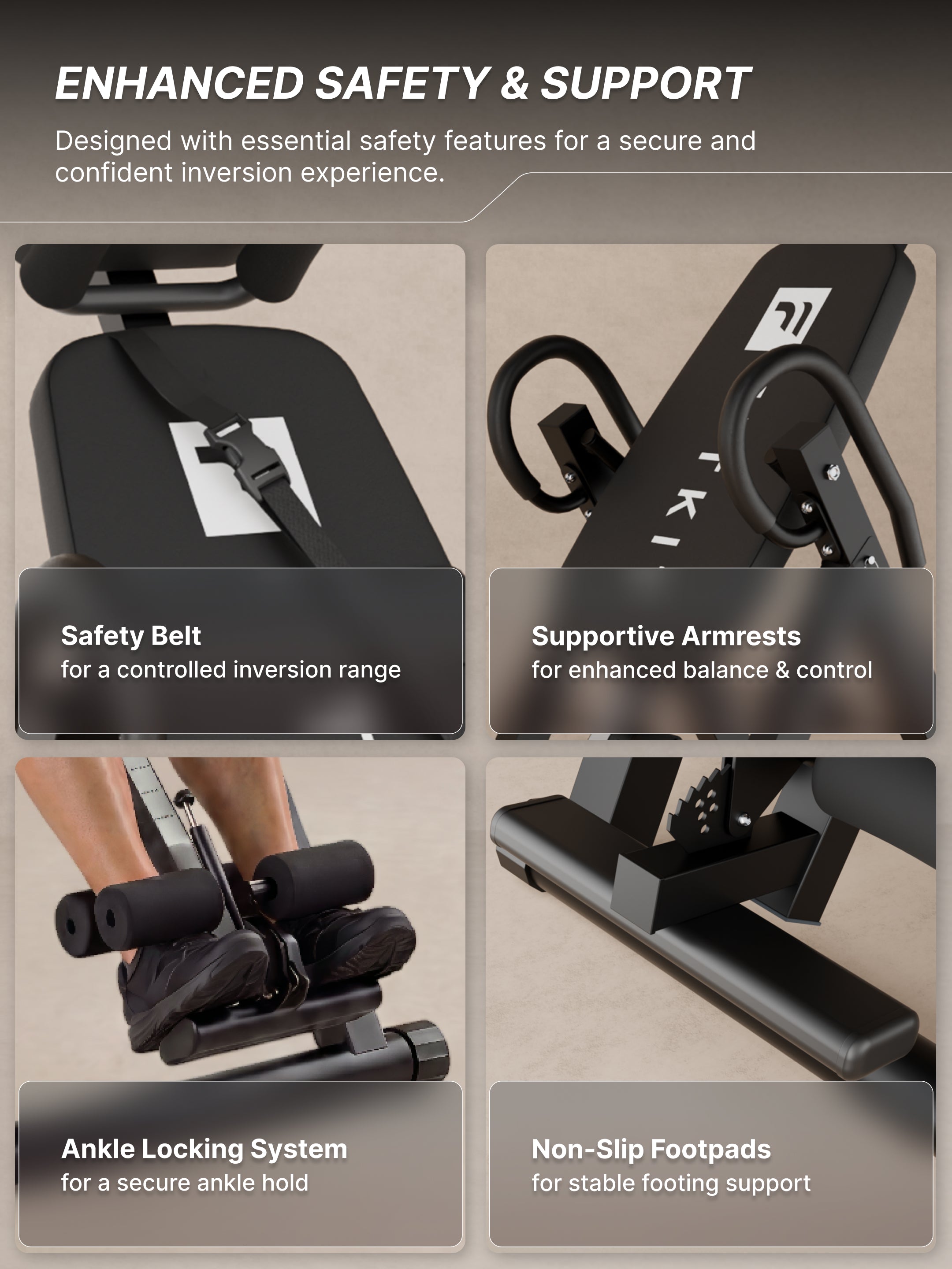 Fitkit by cult Inversion Table | 4 Inversion Positions | 120 Kg Weight Support | Adjustable Height | Safety Belt & Ankle Locking System | Back Stretching & Spine Decompression Equipment | Foldable Compact Home Fitness Tool