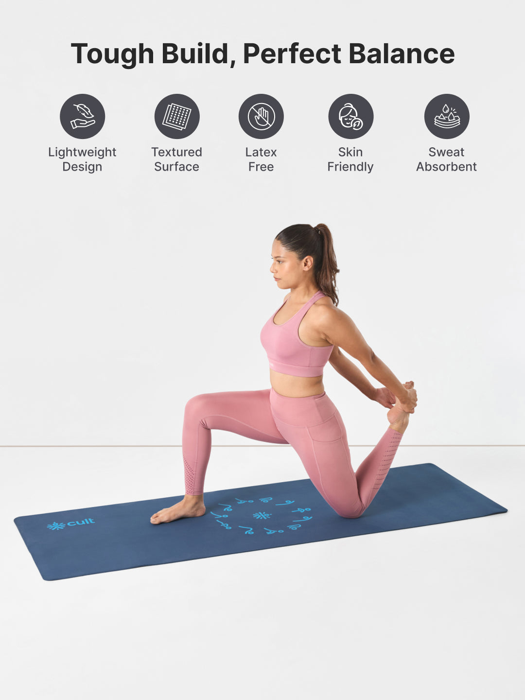 cult Aroma Infused TPE Yoga Mat 6 mm Anti Skid Non Slip Exercise Mat with Carry Bag for Yoga Workout Gym Blue