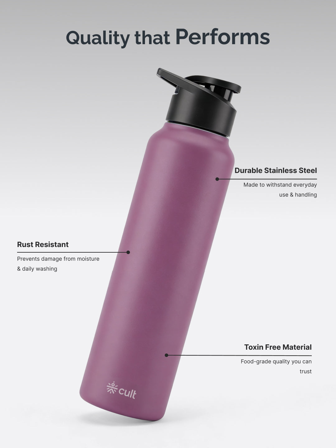 cult Steel Bottle 1Ltr With Sports Cap Purple