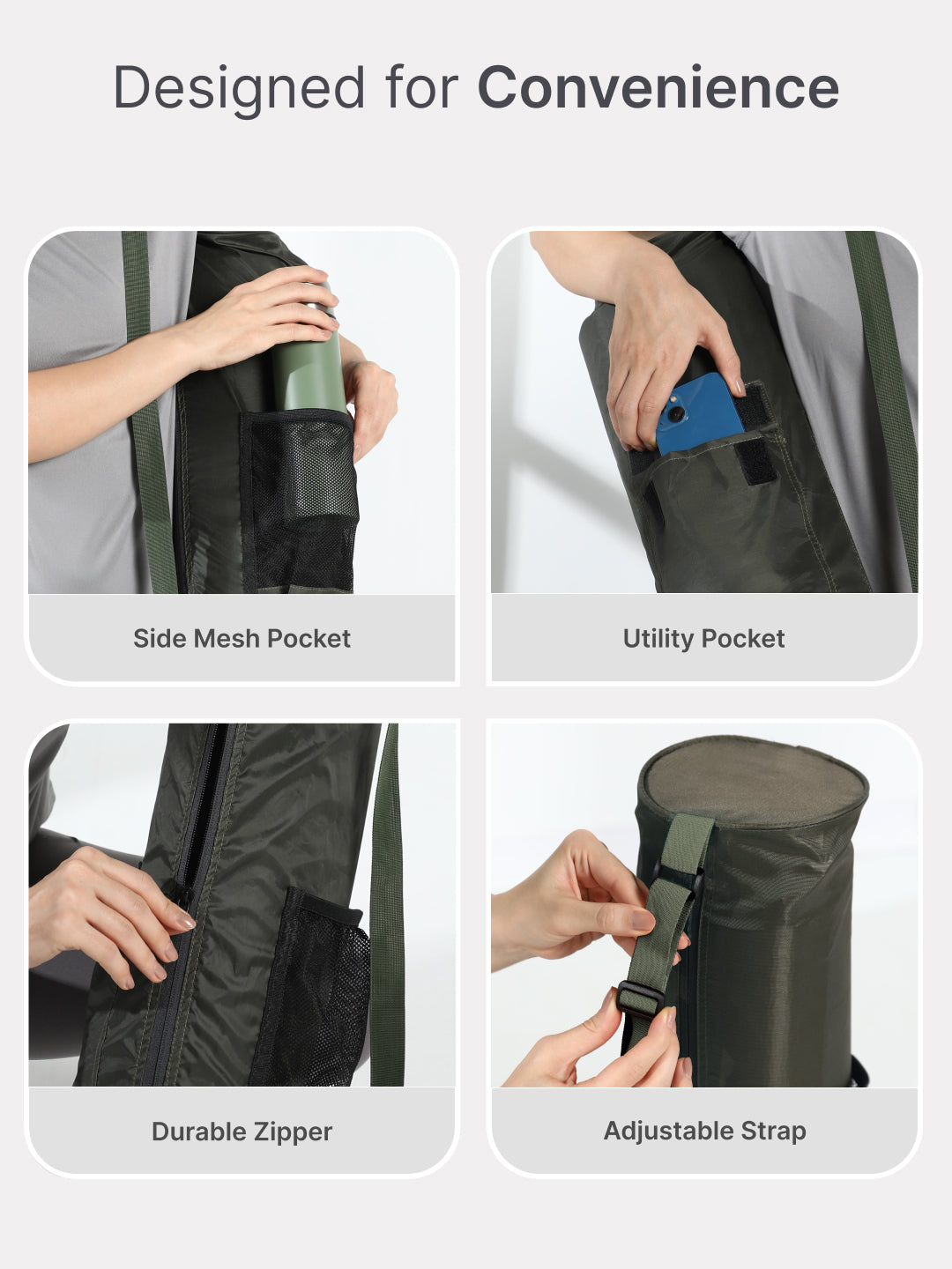 cult Yoga Mat Bag Olive with Adjustable Shoulder Strap Fits Up to 6mm Mat
