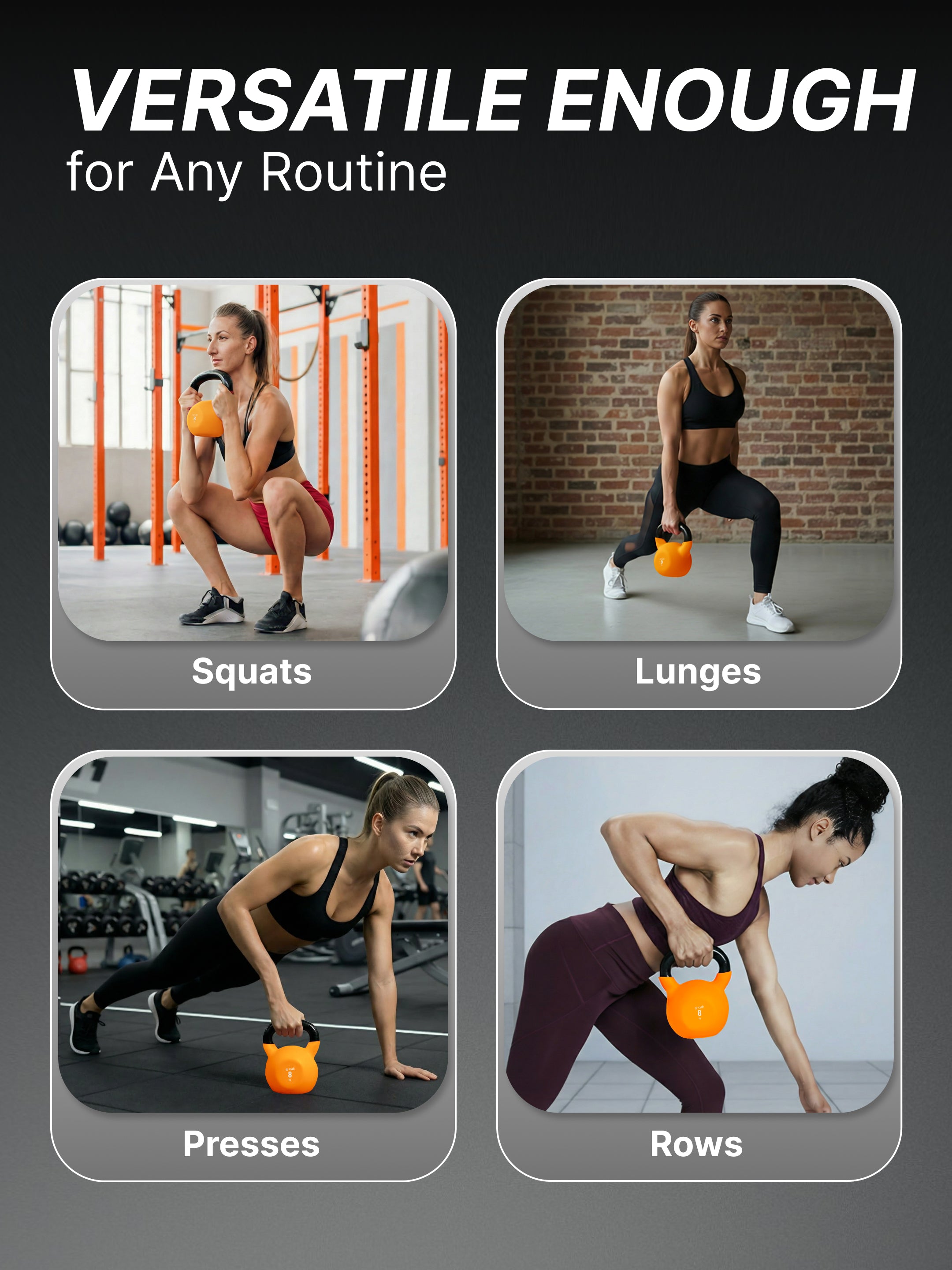 Cult 8kg Neoprene Anti-Slip Grip Colored Kettlebell for Home Workout - Orange (with 6 Months Extended Warranty)