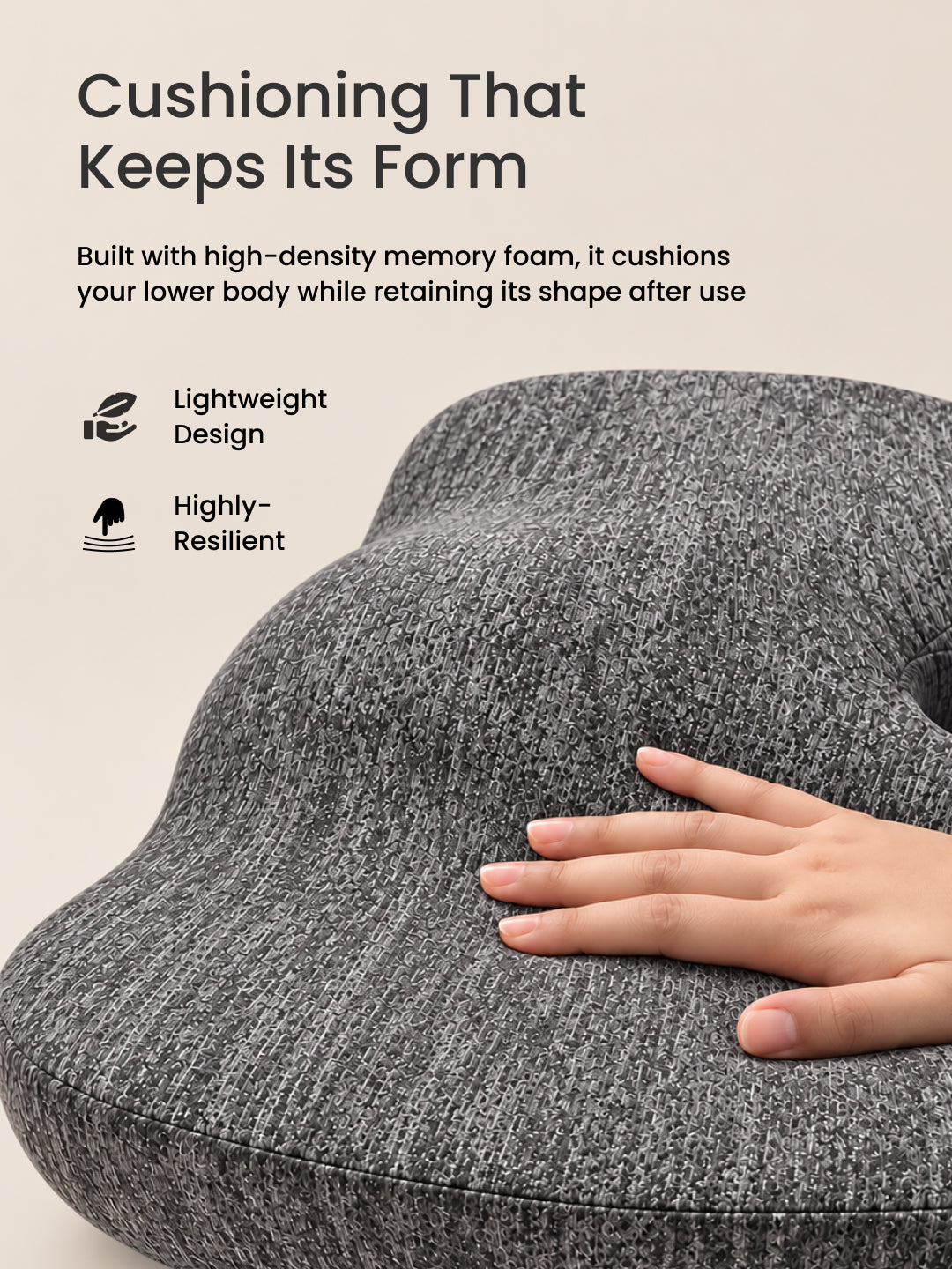 CULT Tailbone Support Pillow for Coccyx and Lower Back Comfort Cushion for Office Chair Car Seat and Home Seating Grey