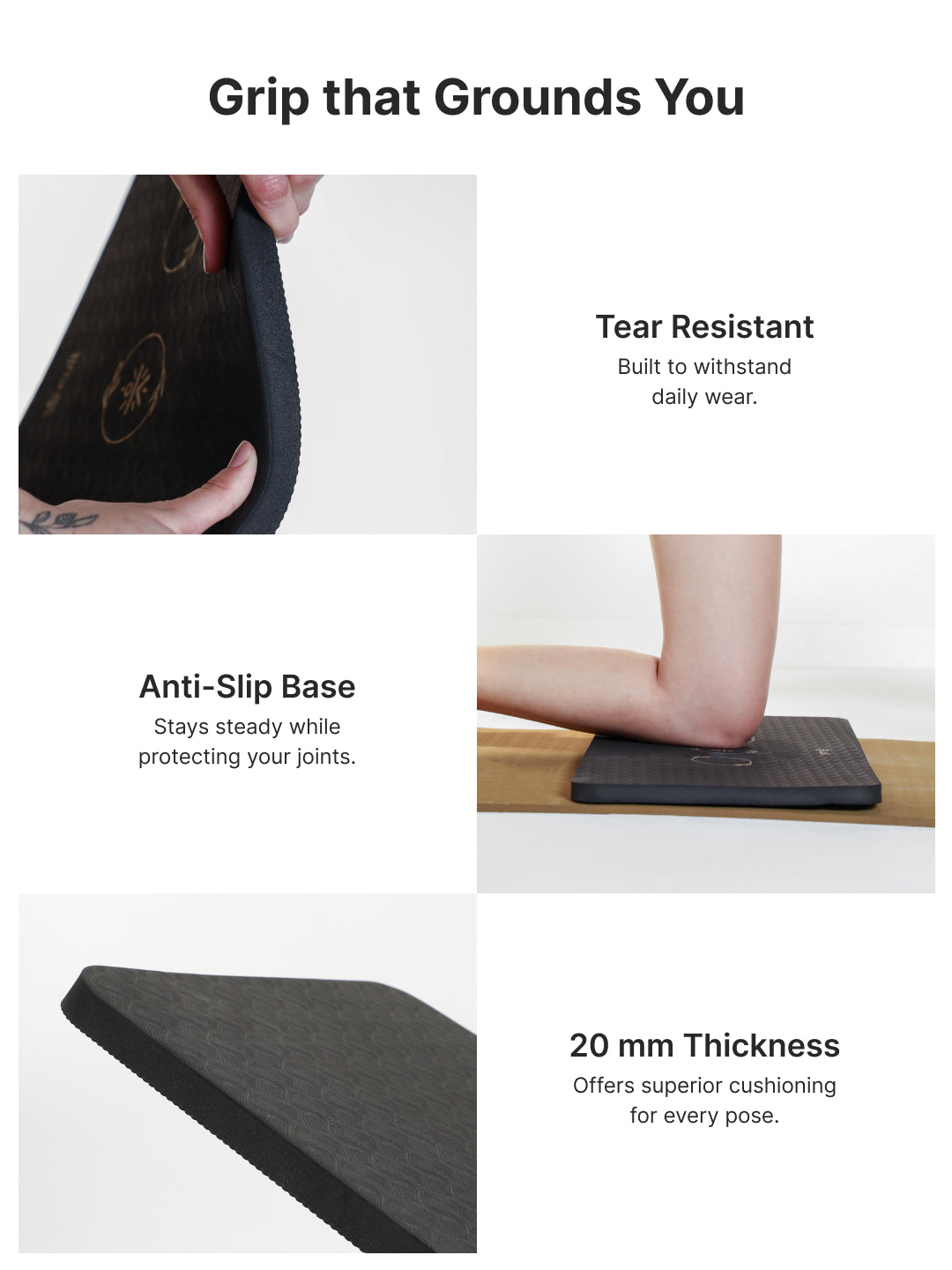 Pack of 2 EVA Yoga Knee Pads 20mm Black  Non-Toxic, Anti-Skid & Durable