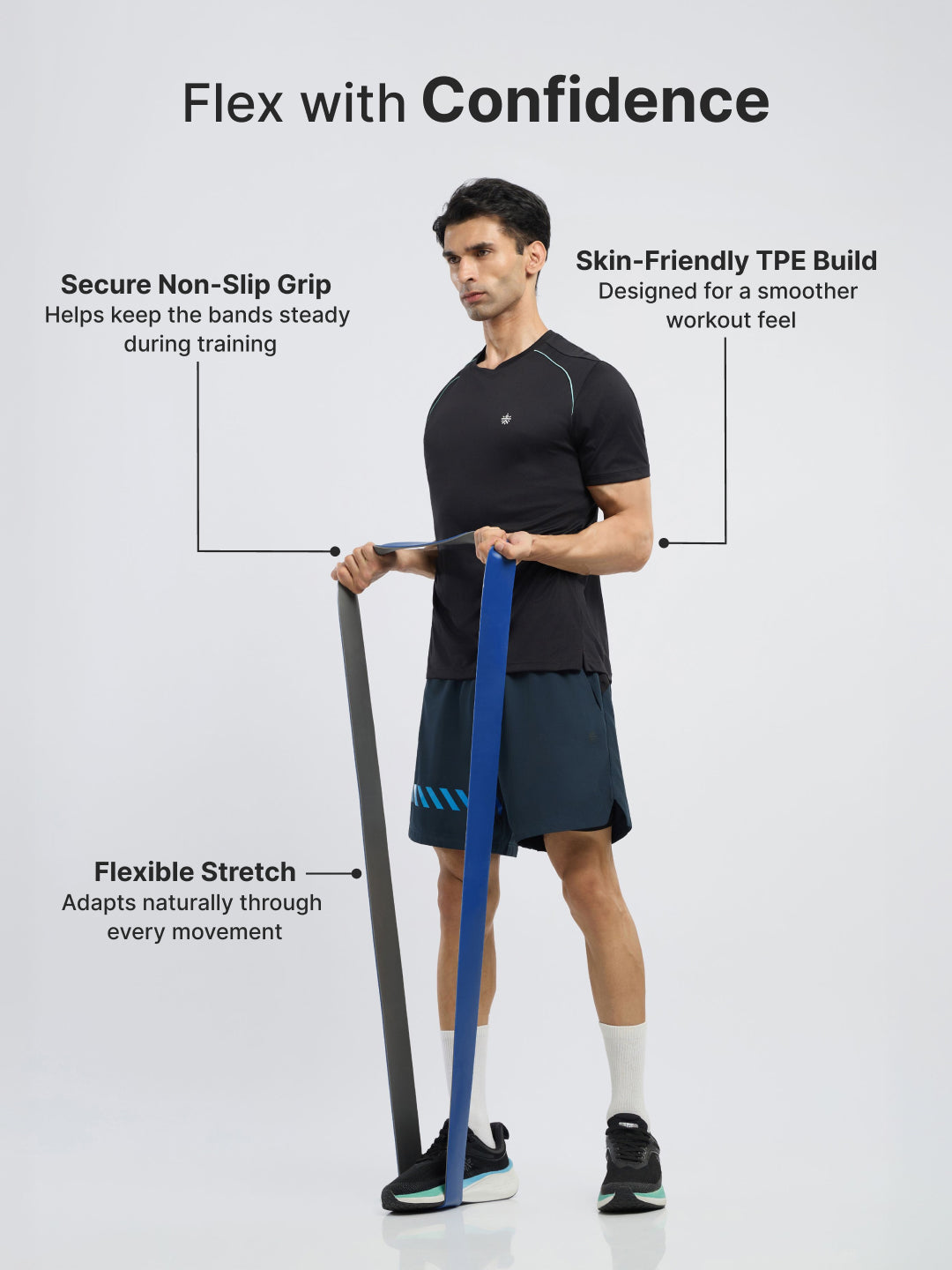 cult Resistance Band(30-80kgs Resistance) for Men & Women Blue Grey
